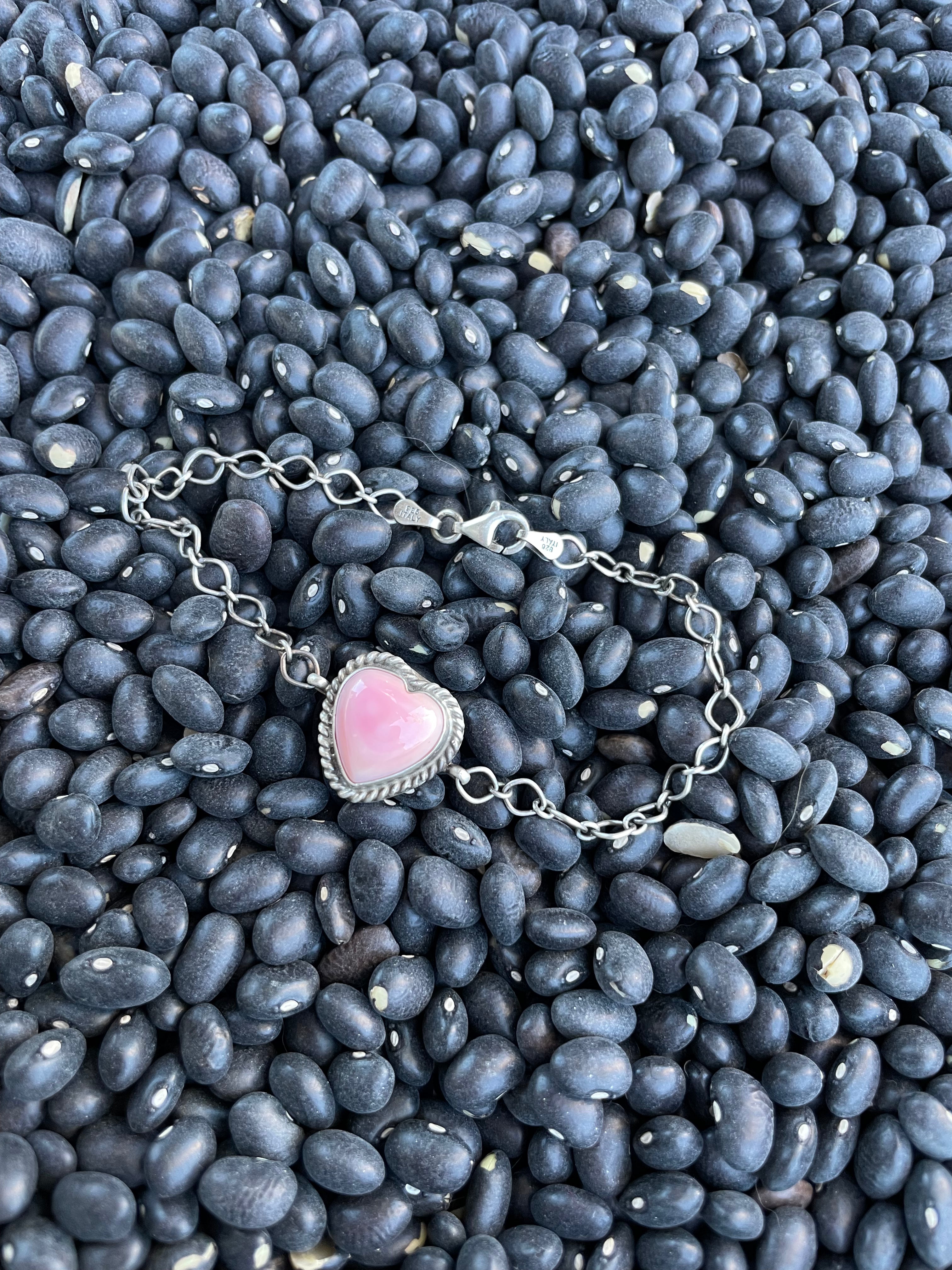 Handcrafted Queen Pink Conch Shell & Sterling Silver Heart Bracelet By P. Skeets