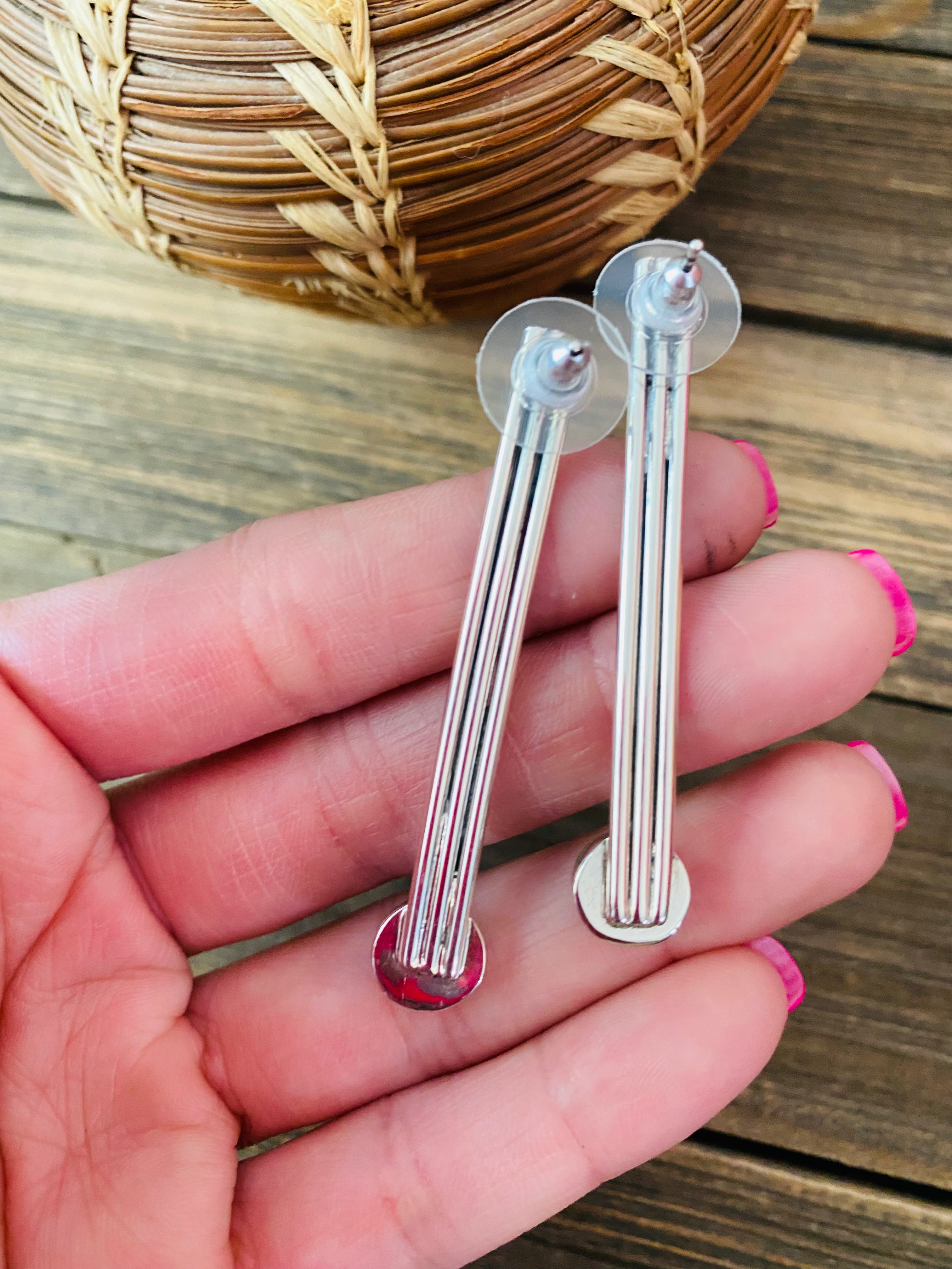 Handcrafted Malachite & Sterling Silver Dangle Earrings