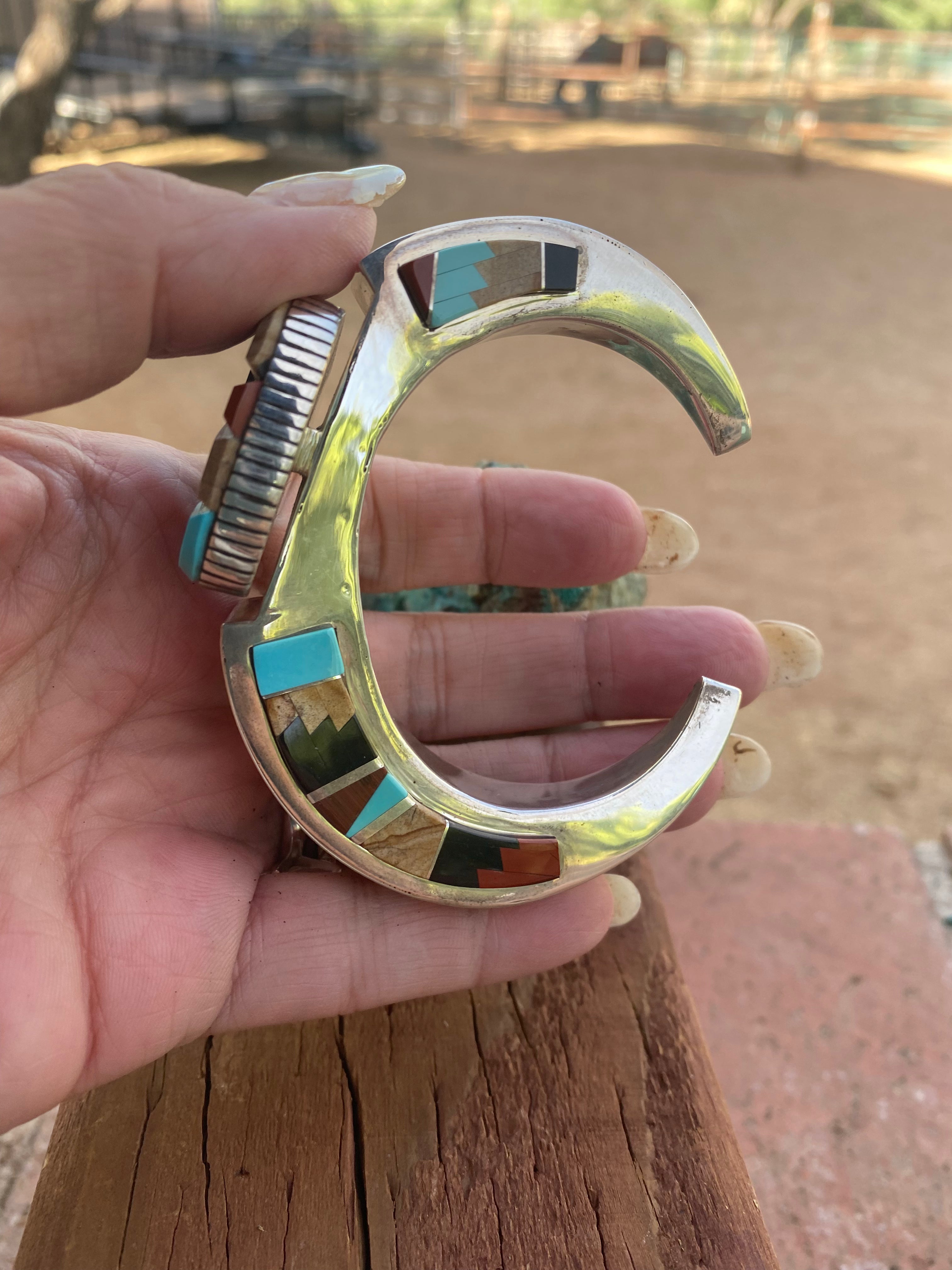 Navajo Multi Stone & Sterling Silver High Rise Inlay Cuff Bracelet by Melvin Francis /