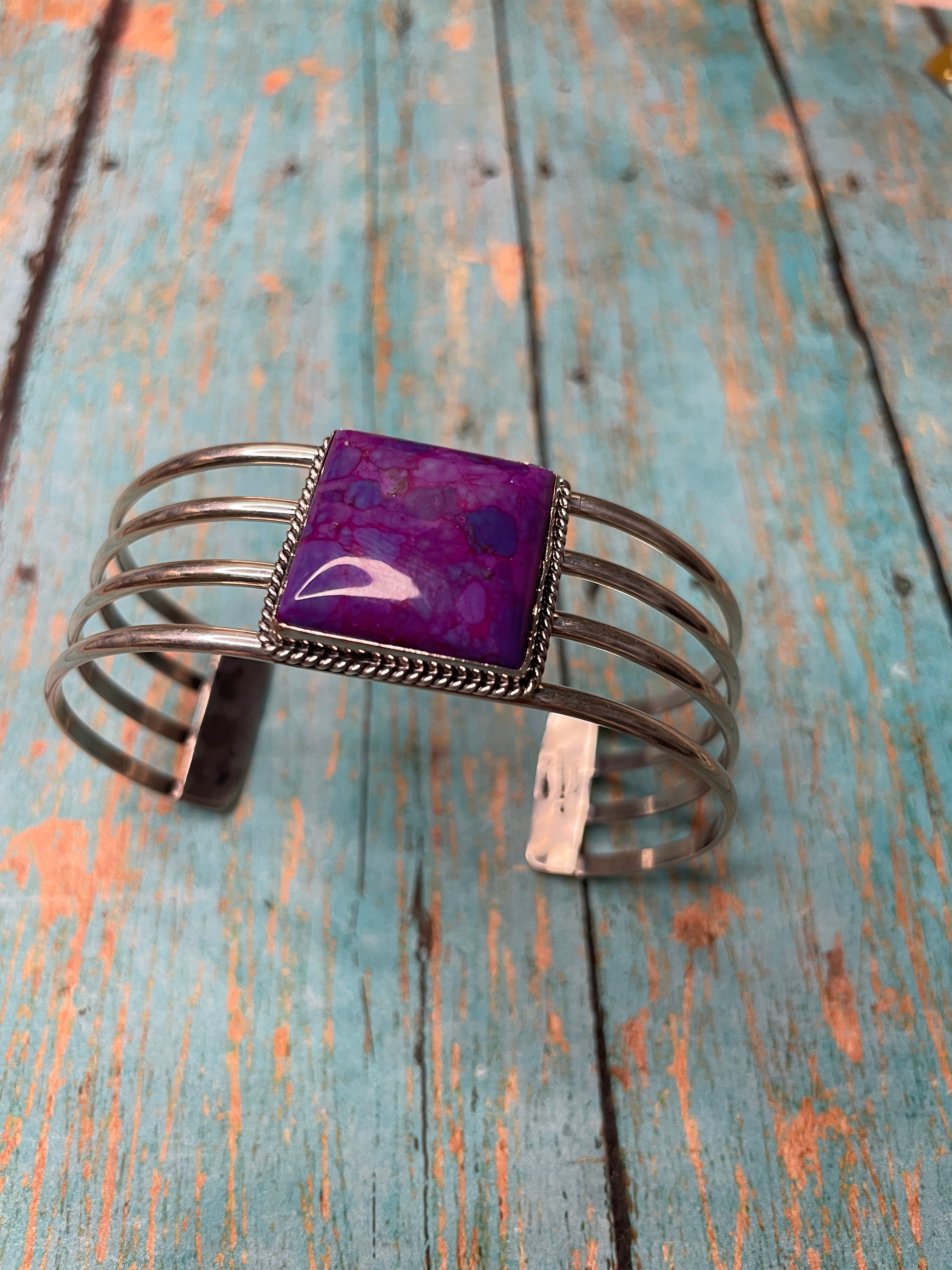 Handcrafted Purple Kingman Turquoise & Sterling Silver Cuff Bracelet Signed