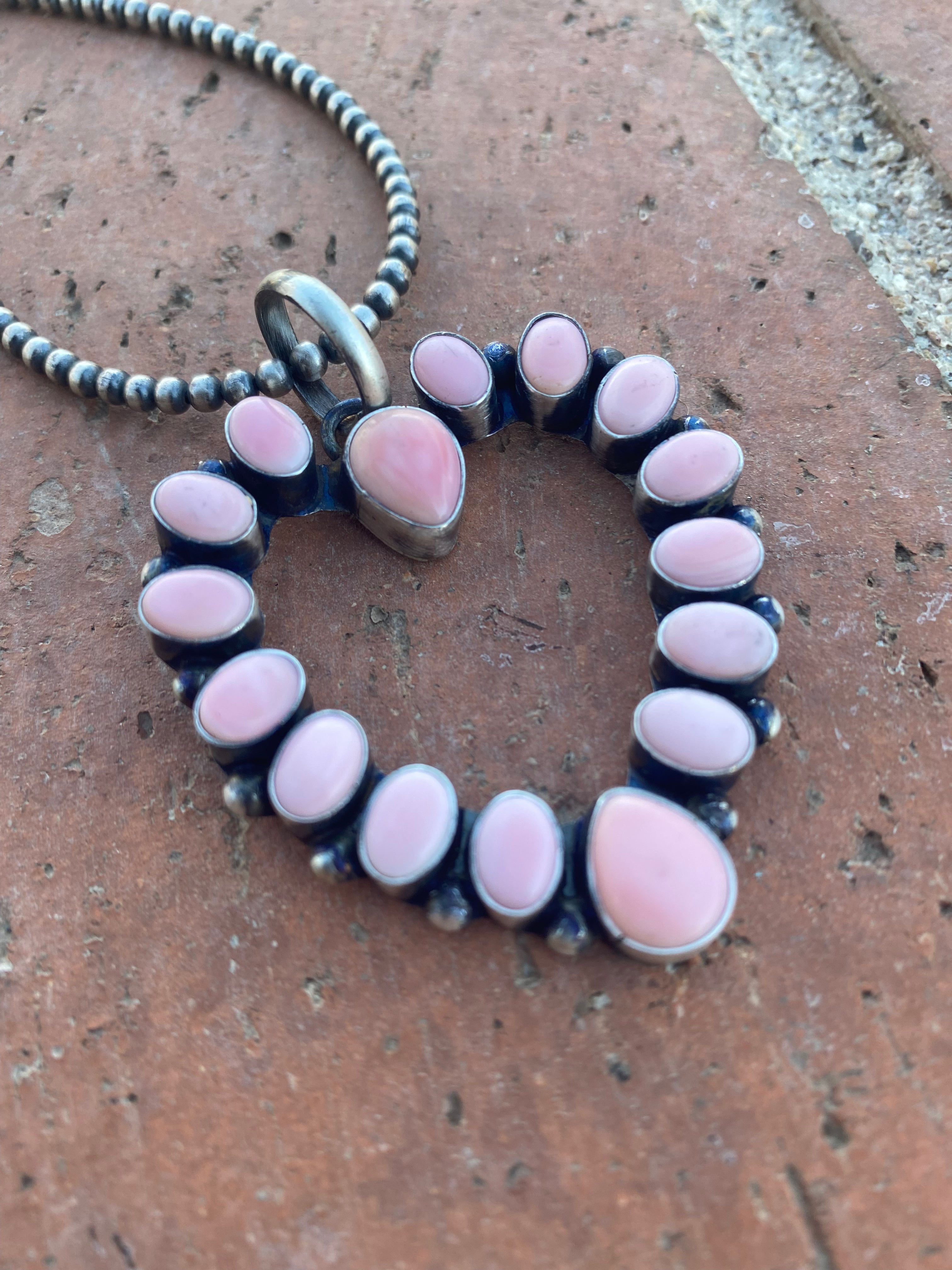 Handcrafted Heart Queen Pink Conch & Sterling Silver Pendant Signed