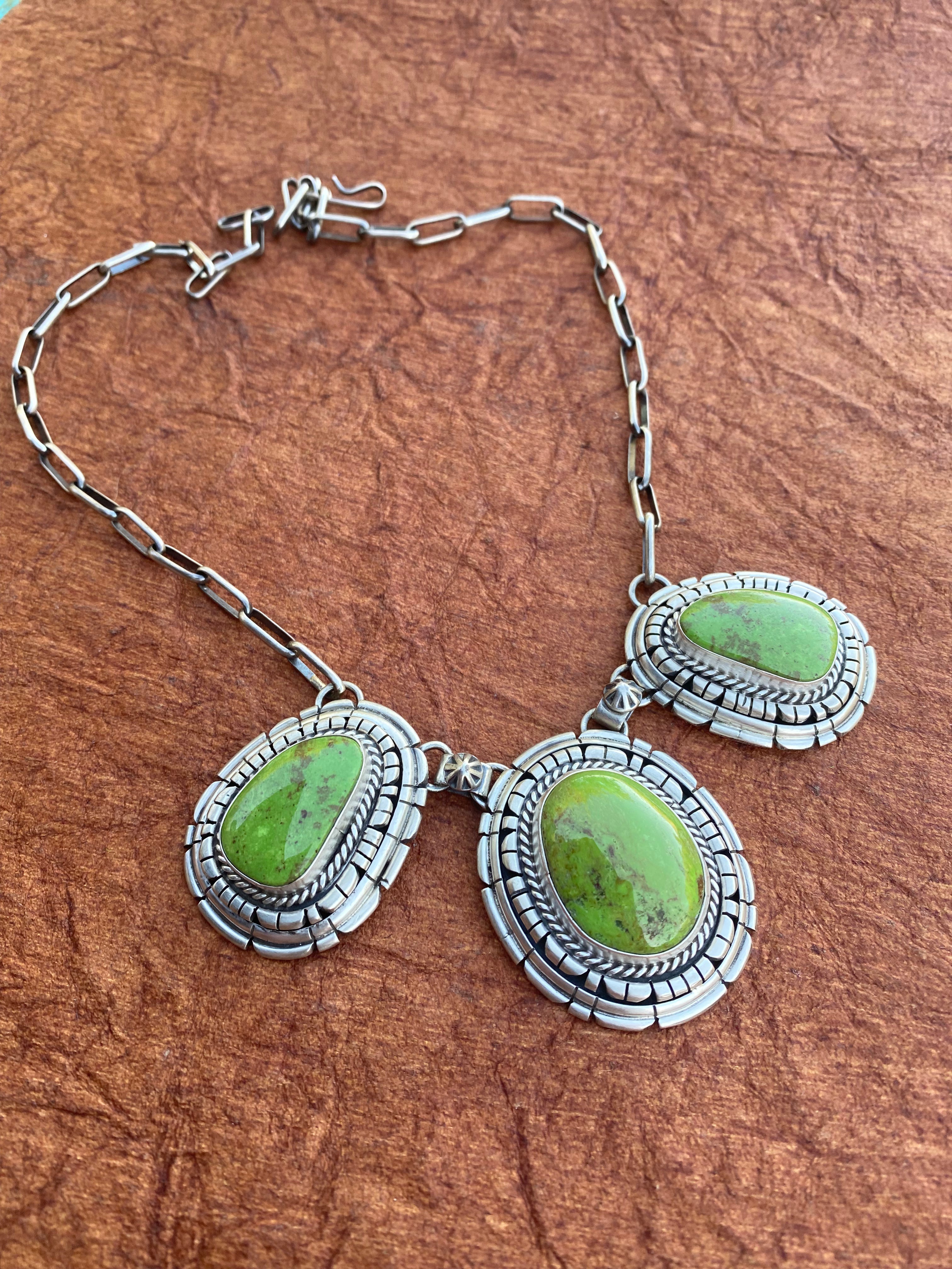 Handcrafted Gaspeite & Sterling Silver Necklace Set by Larry Kaye