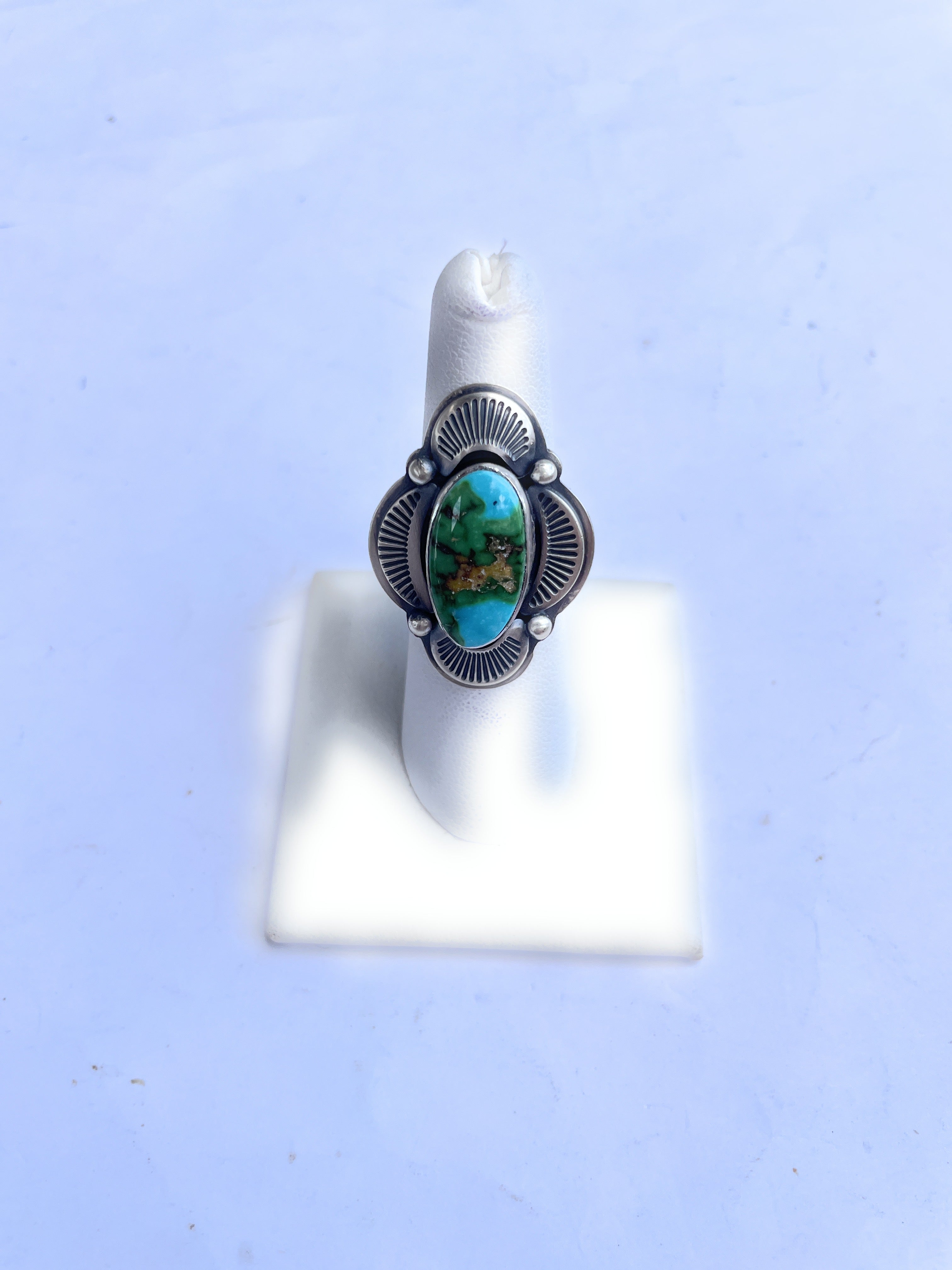 Navajo Sonoran Mountain Turquoise And Sterling Silver Statement Ring Size 7