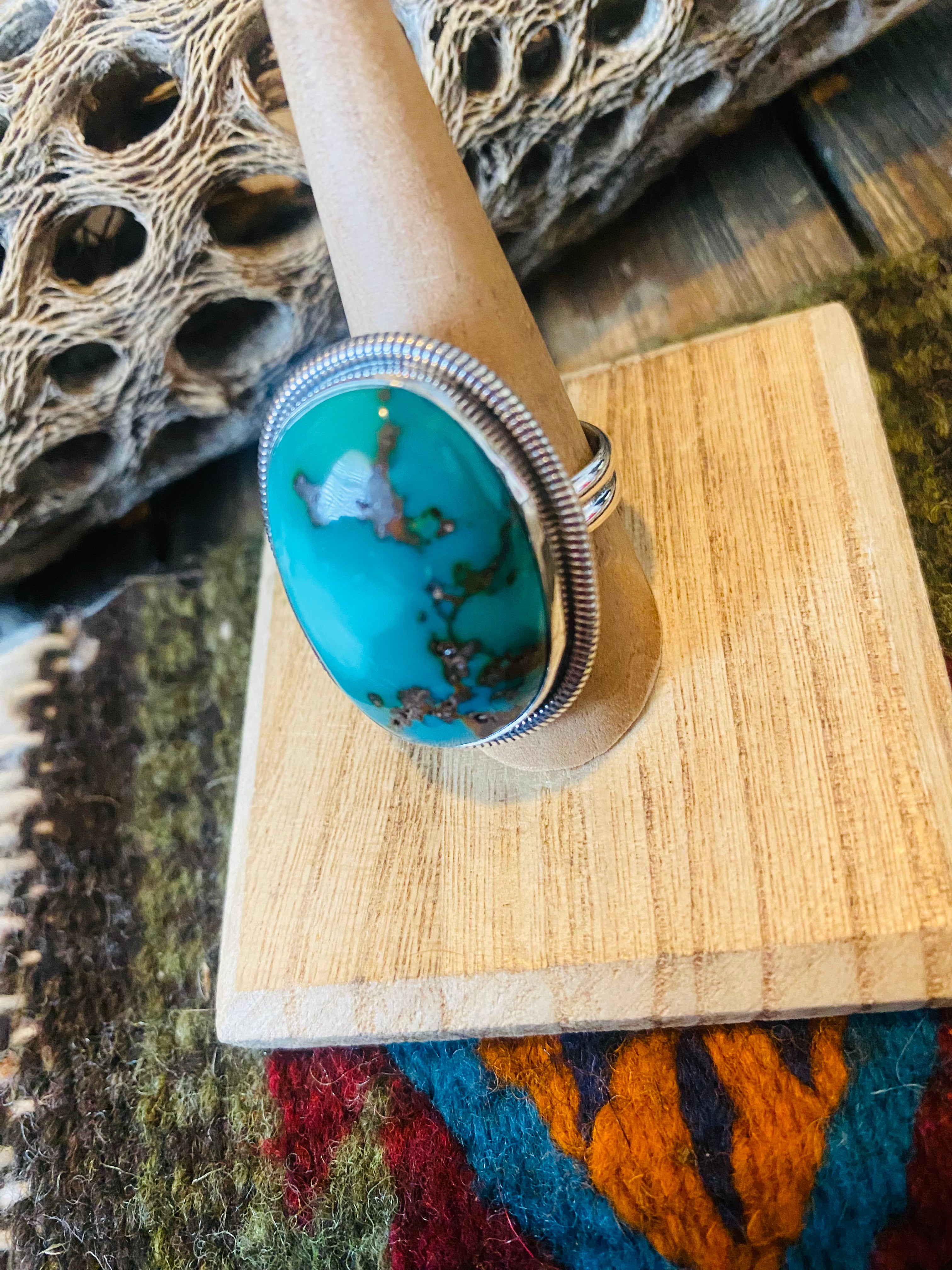 Handcrafted Gold Canyon Turquoise & Sterling Silver Adjustable Ring by Wydell Billie