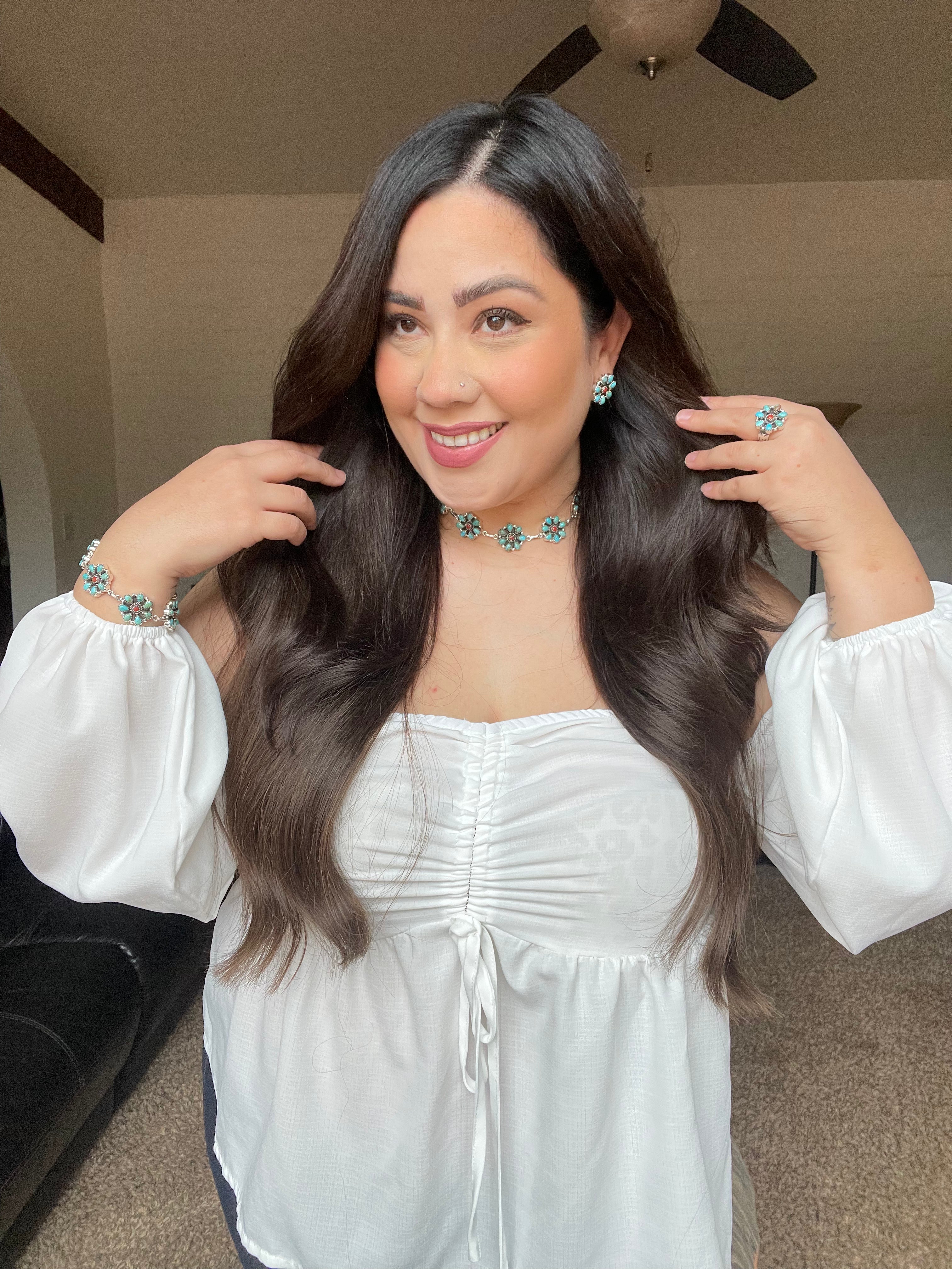 Handmade Sterling Silver Turquoise, & Coral Cluster Bracelet Signed Nizhonil