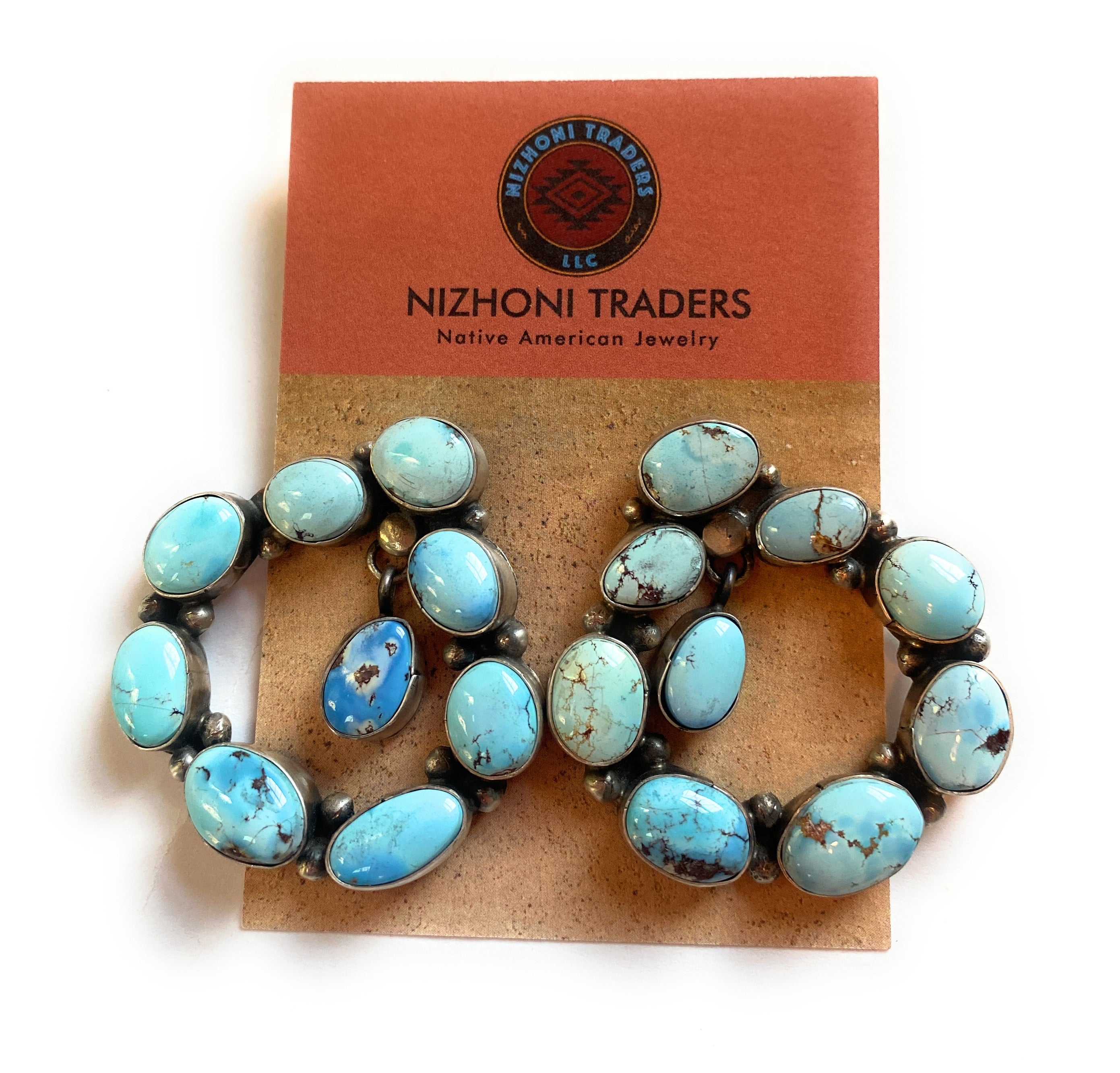 Navajo Sterling Silver & Golden Hills Turquoise Cluster Dangle Earrings