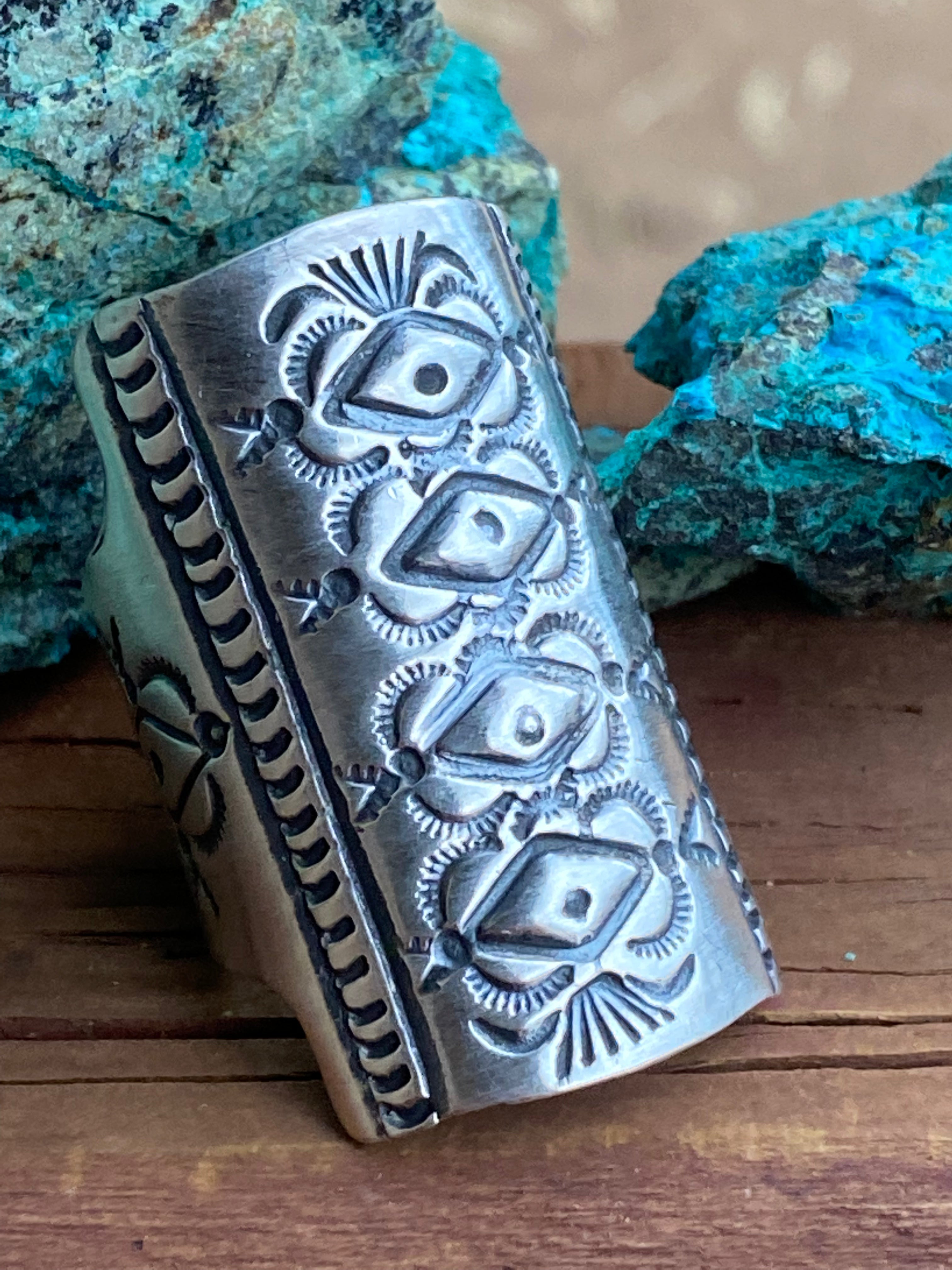 Handcrafted Marcella James Sterling Silver Concho Hand Stamped Ring