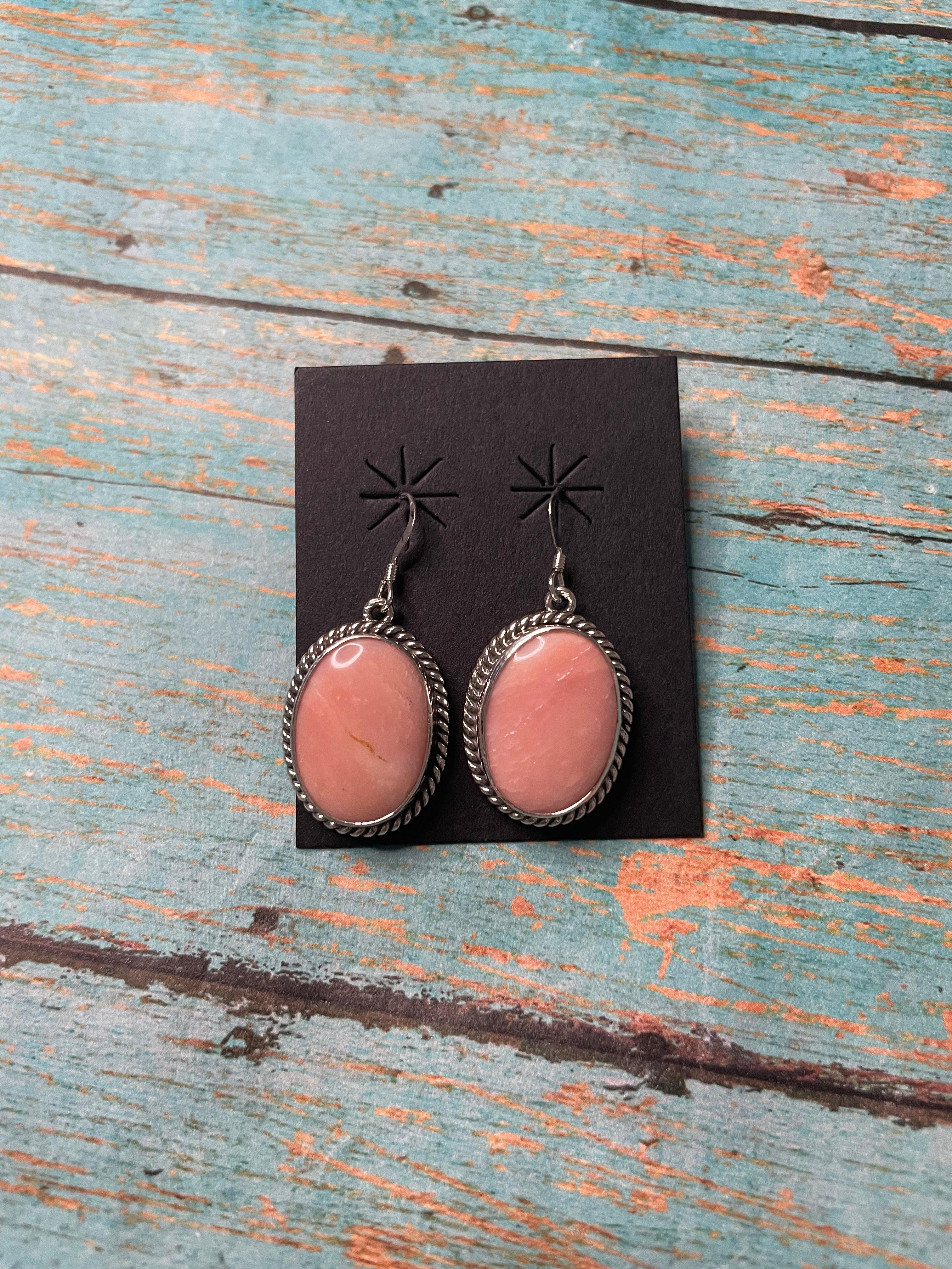 Handcrafted Sterling Silver & Rhodochrosite Stone Dangle Earrings