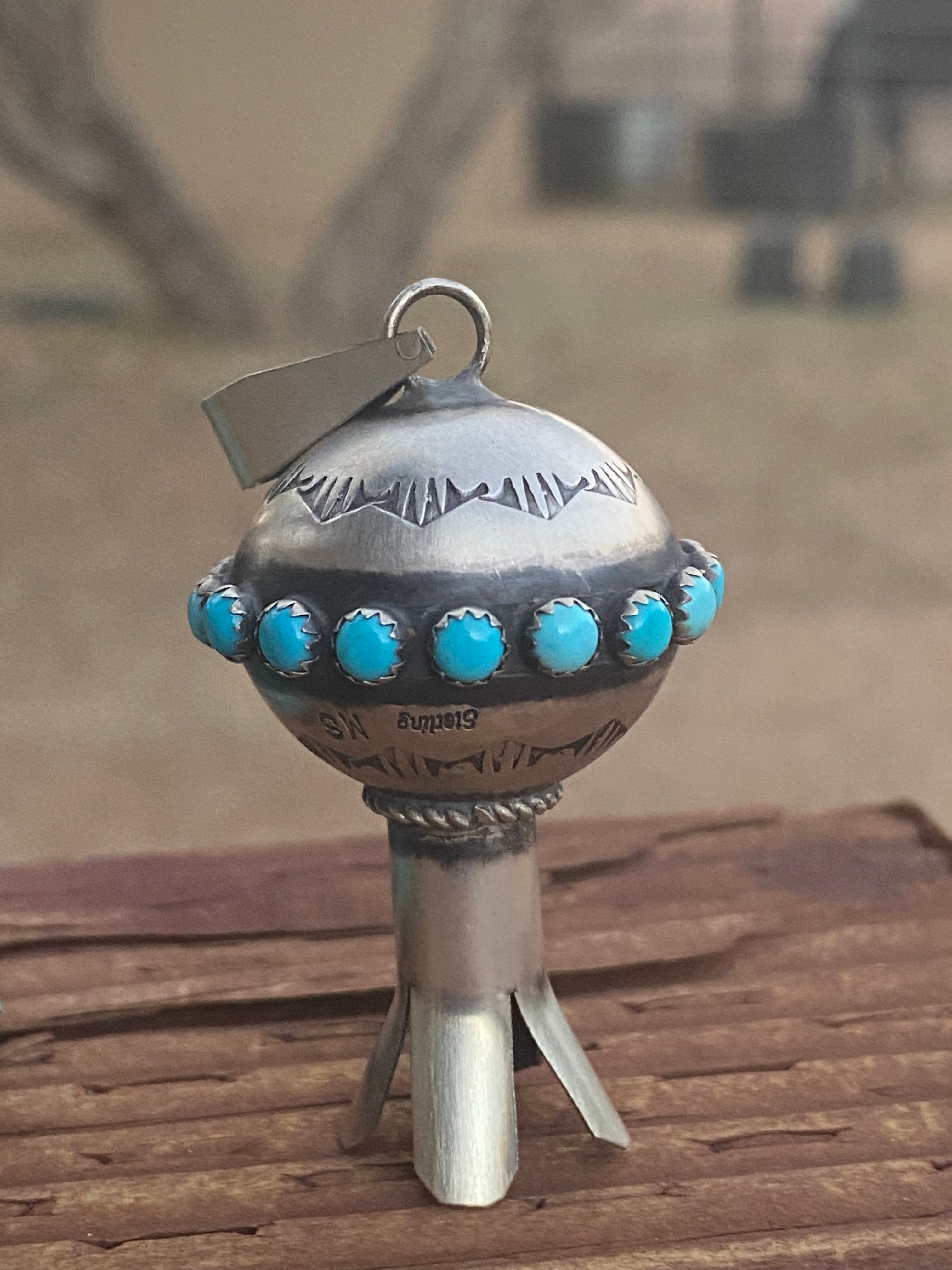 Handcrafted Sterling Silver & Turquoise Blossom Pendant Signed