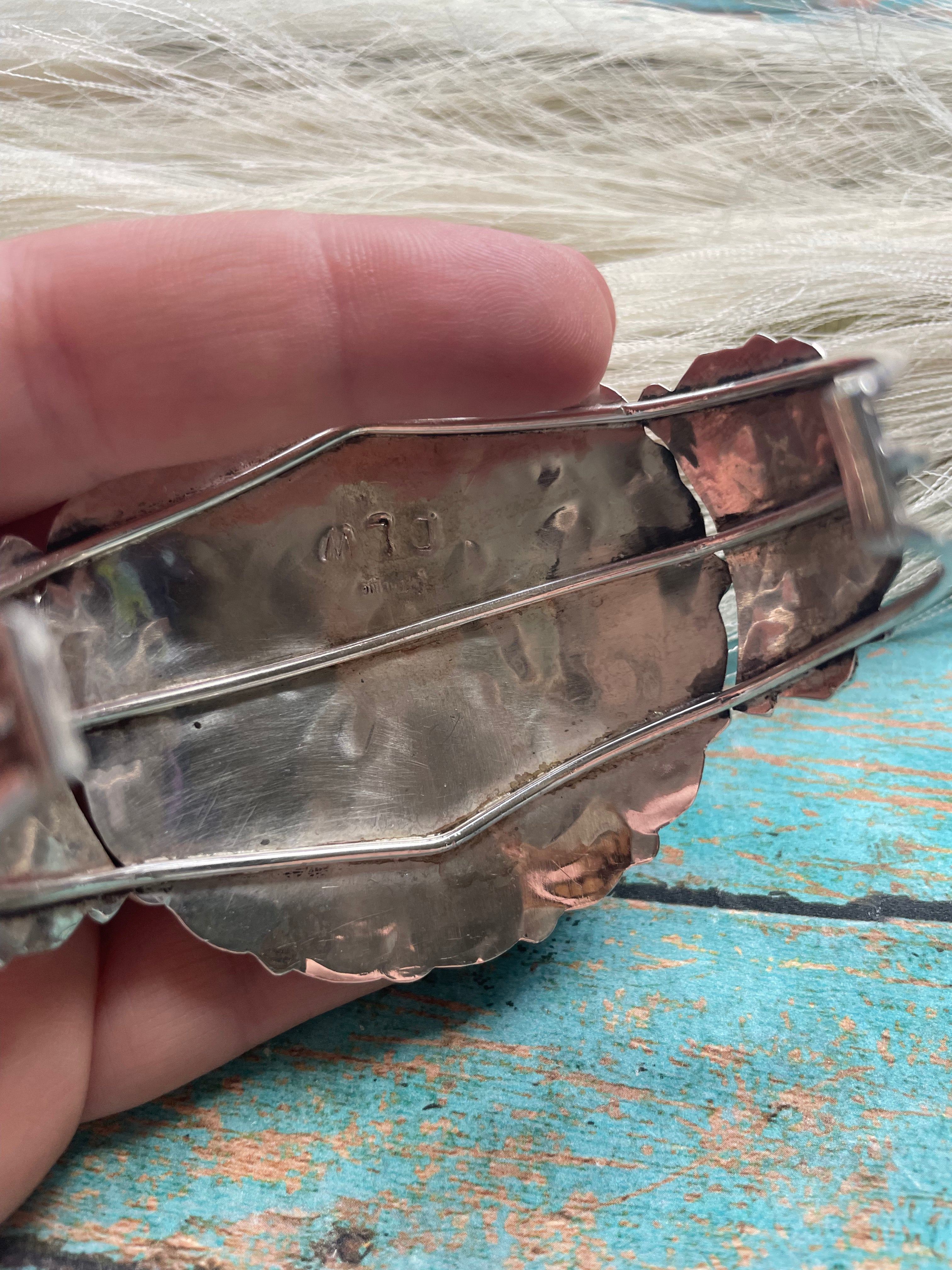 Handcrafted Sterling Silver & Turquoise Statement Cuff Bracelet Signed