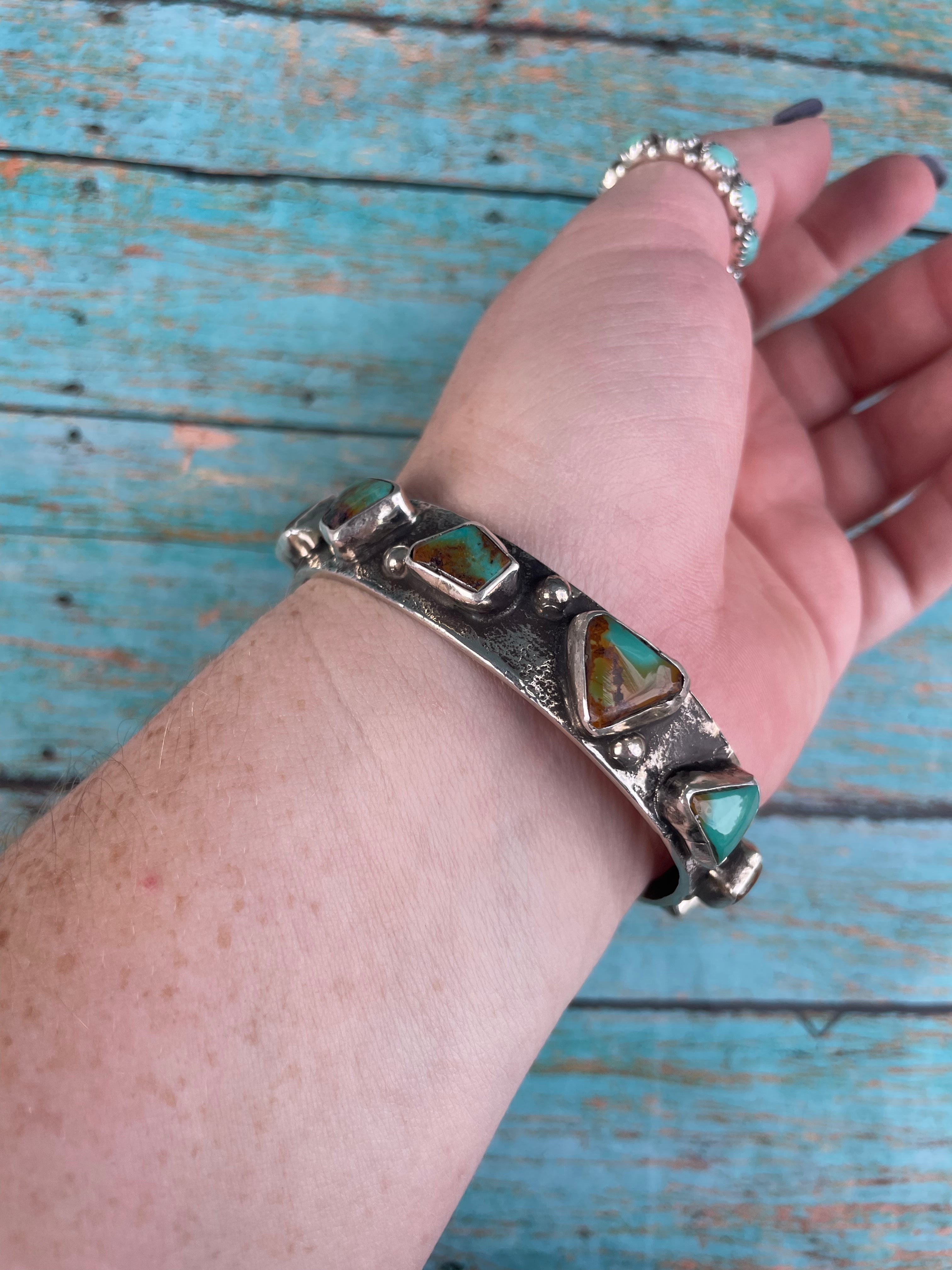 Zuni Native Royston Turquoise Sterling Silver Bangle By Jude Candeleria