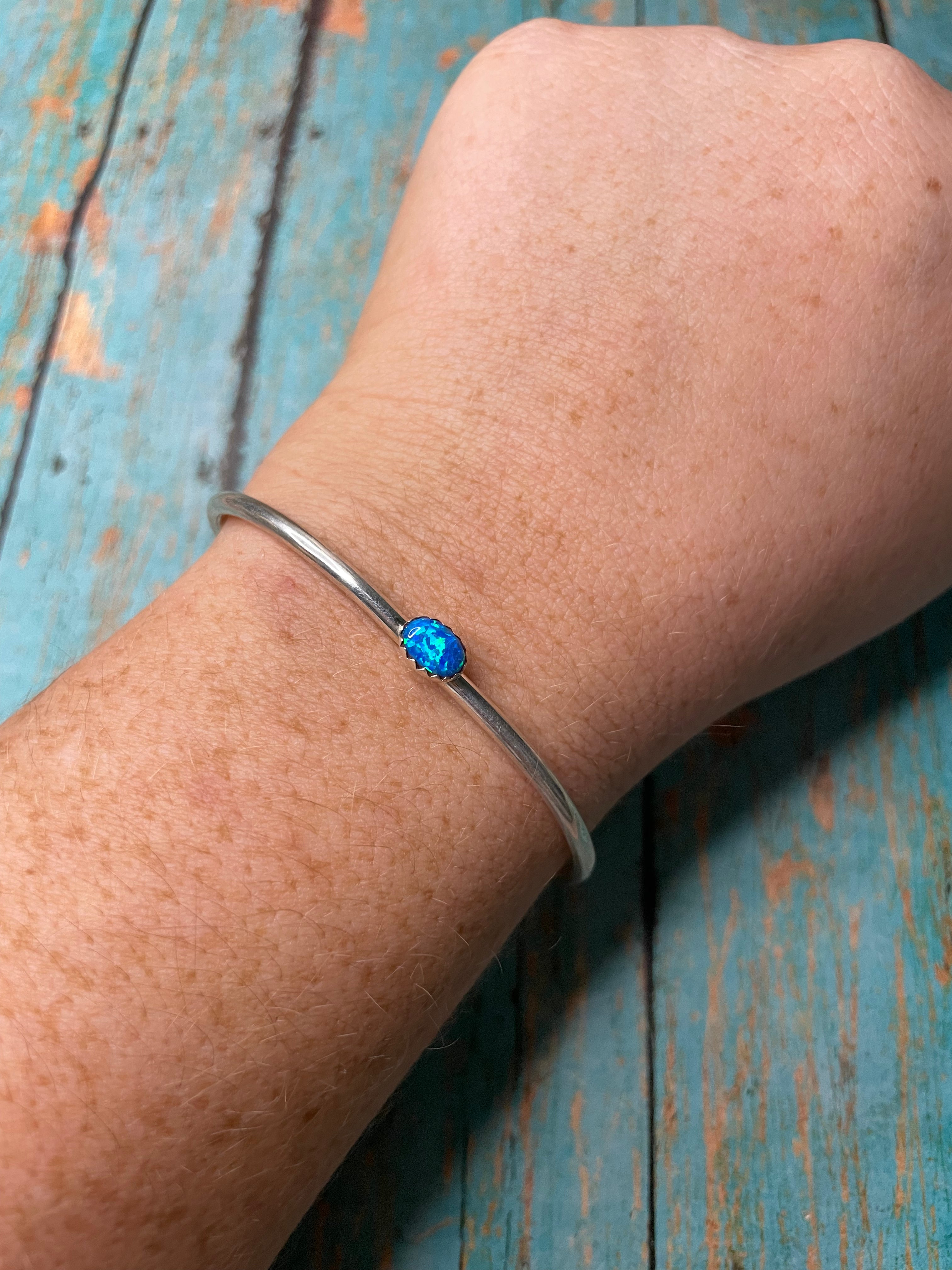 Handcrafted Sterling Silver & Blue Opal Cuff Bracelet