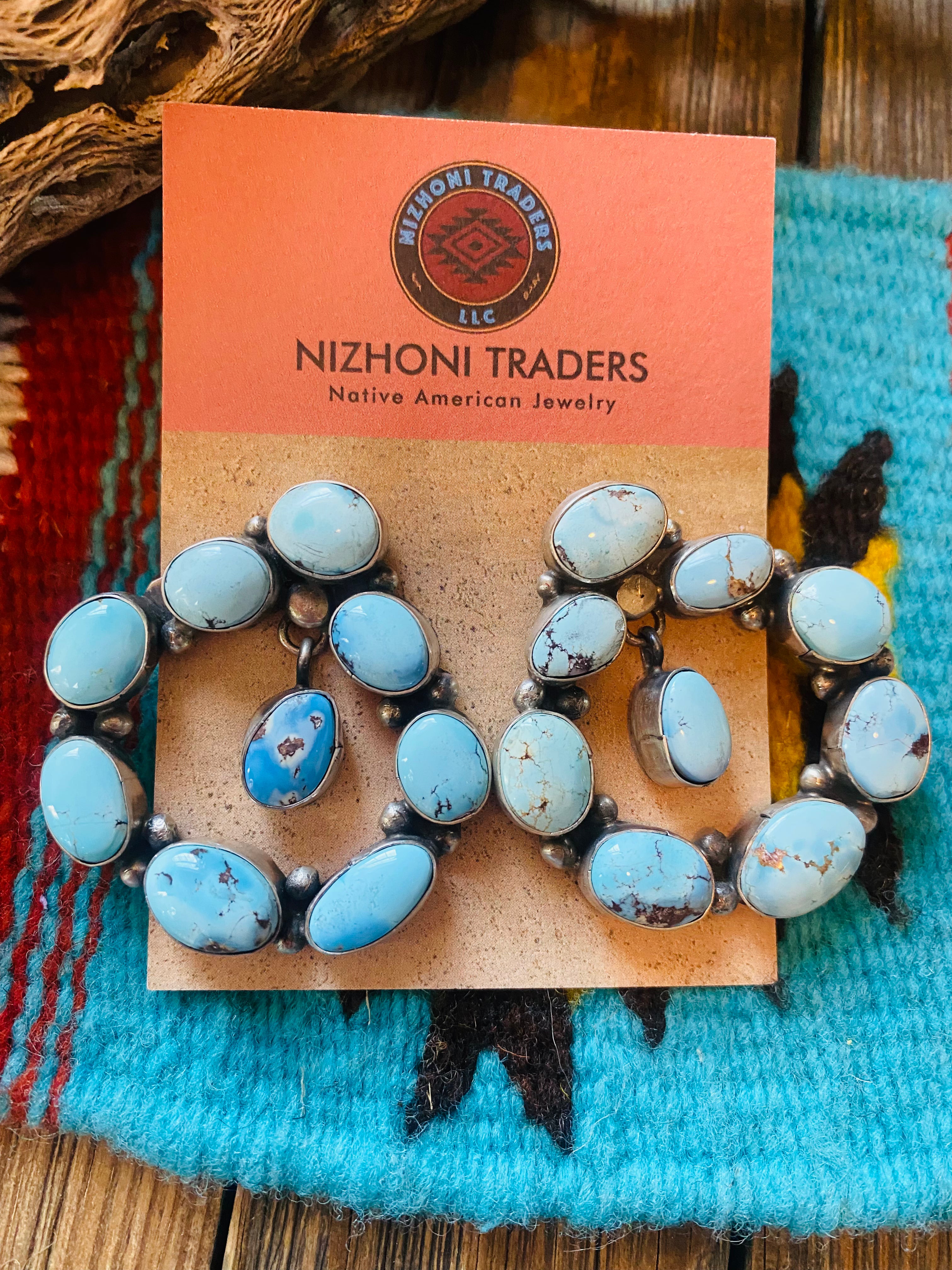 Navajo Sterling Silver & Golden Hills Turquoise Cluster Dangle Earrings