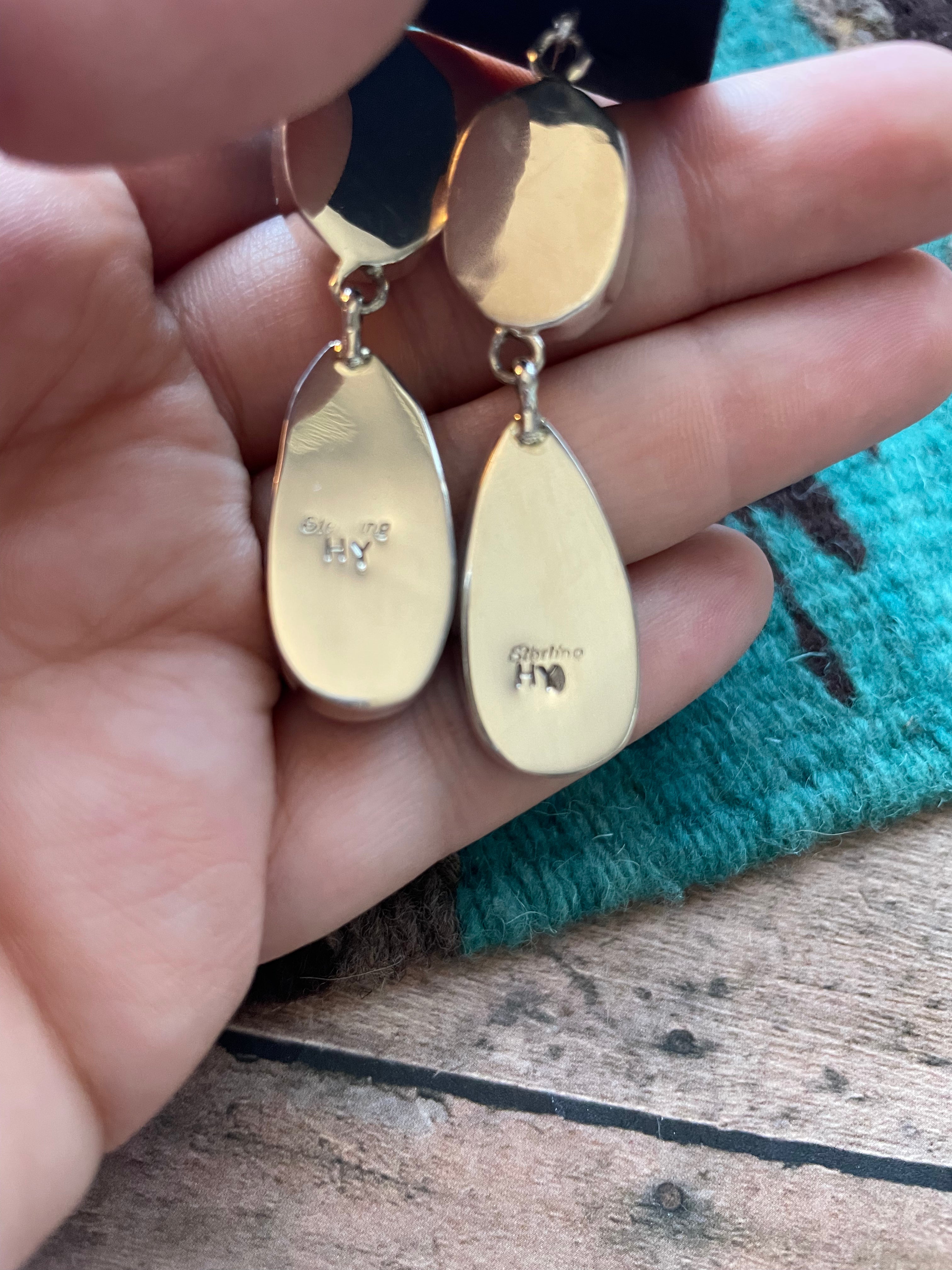 Handcrafted Blue Opal Web & Sterling Silver Dangle Earrings Signed