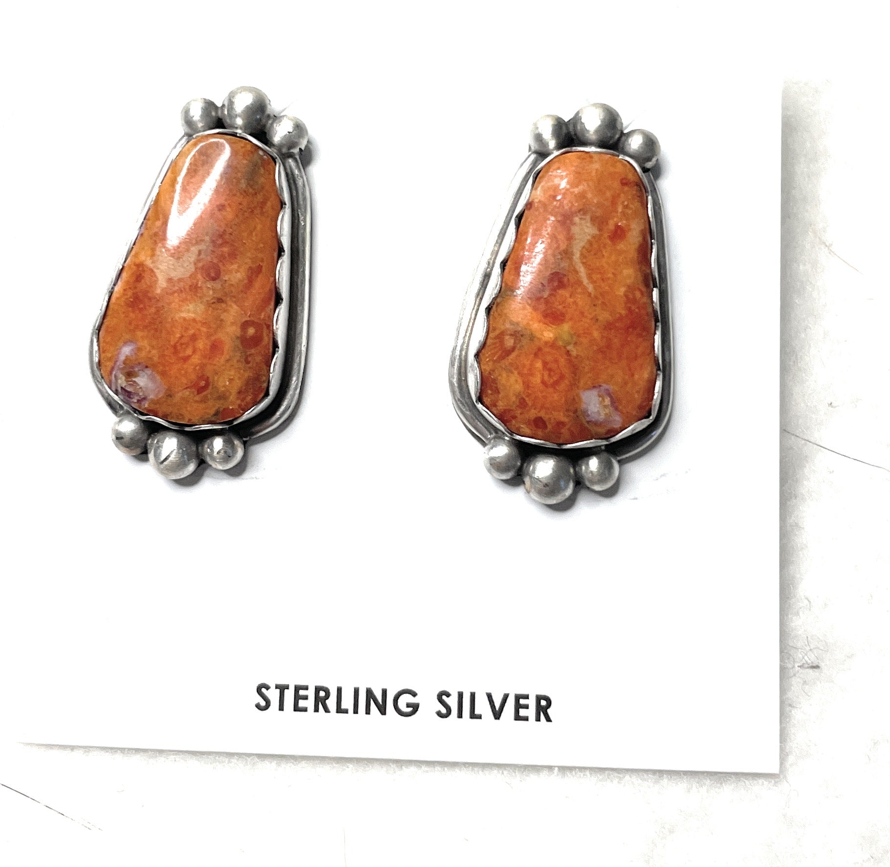 Navajo Apple Coral And Sterling Silver Post Earrings Signed