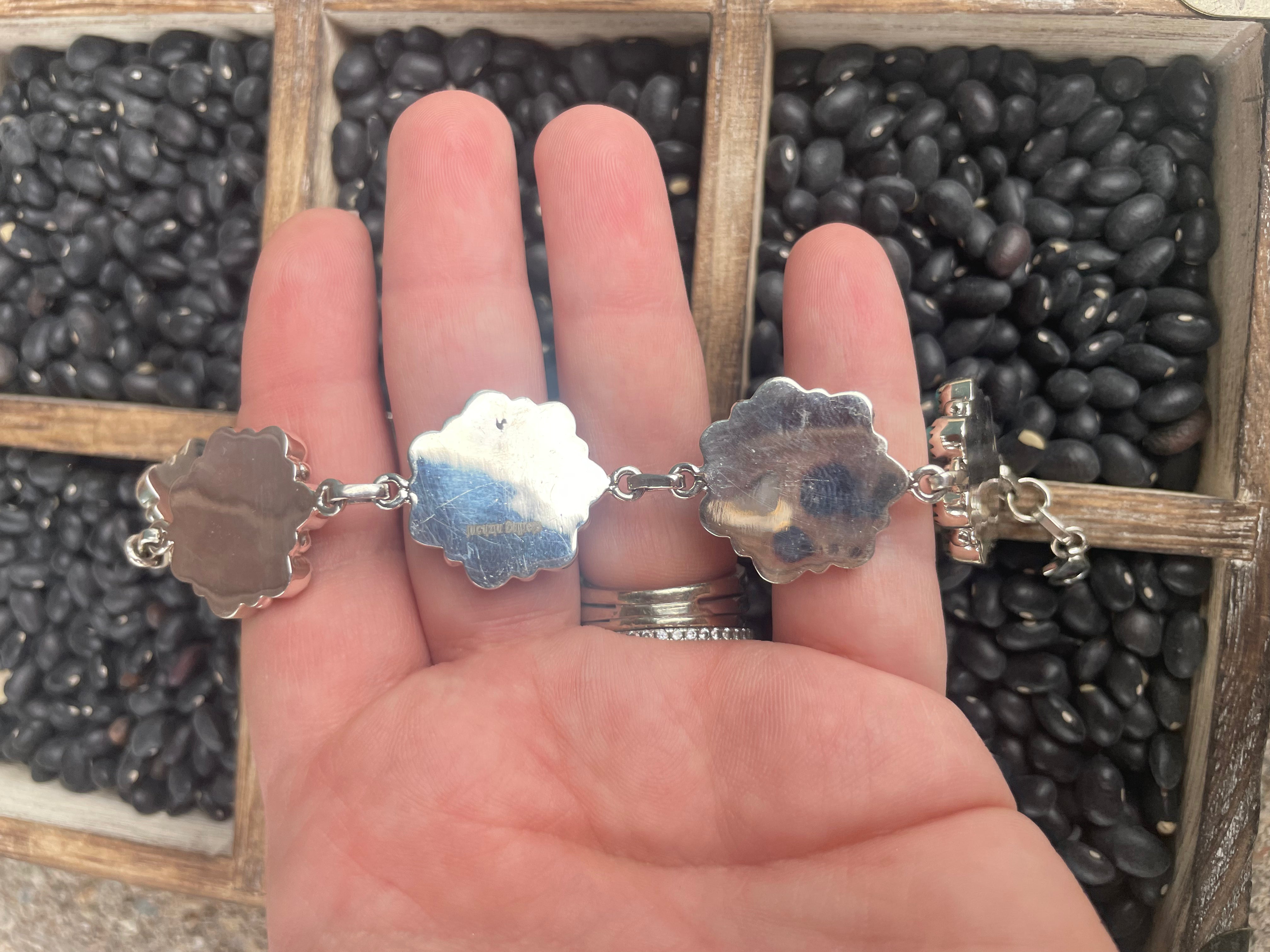 Handmade Sterling Silver Turquoise, & Coral Cluster Bracelet Signed Nizhonil