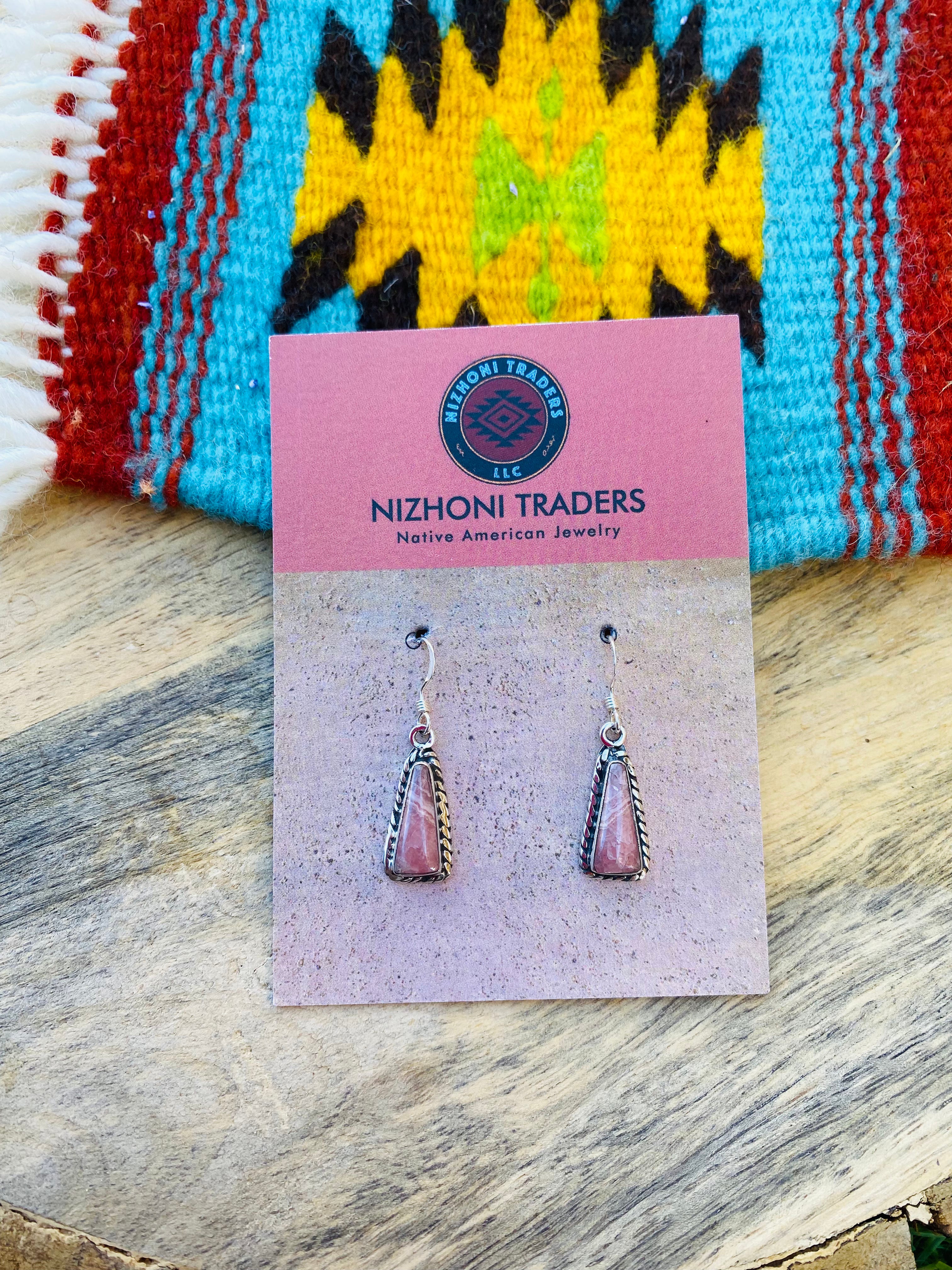 Handcrafted Sterling Silver & Rhodochrosite Dangle Earrings