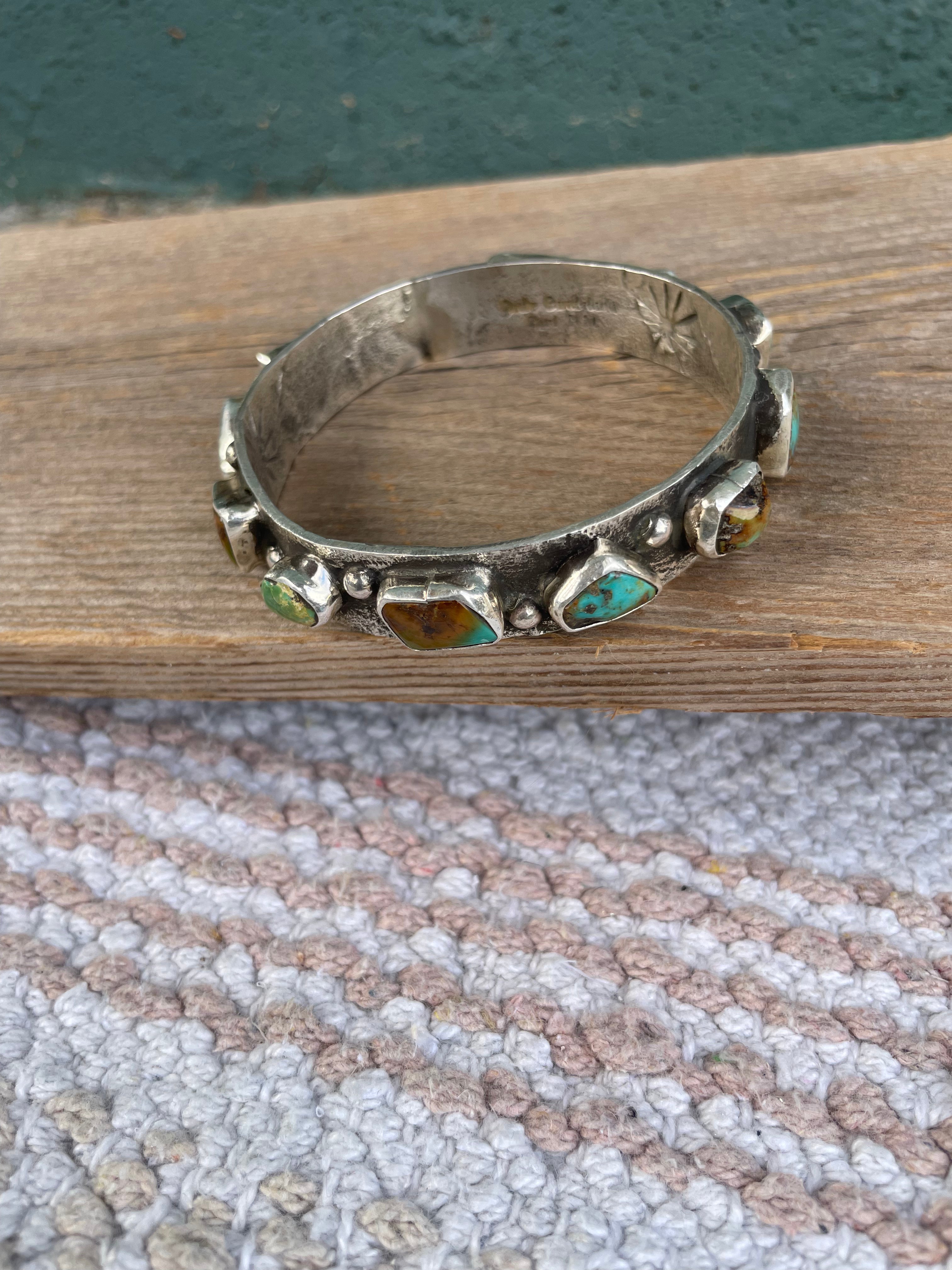 Zuni Native Royston Turquoise Sterling Silver Bangle By Jude Candeleria