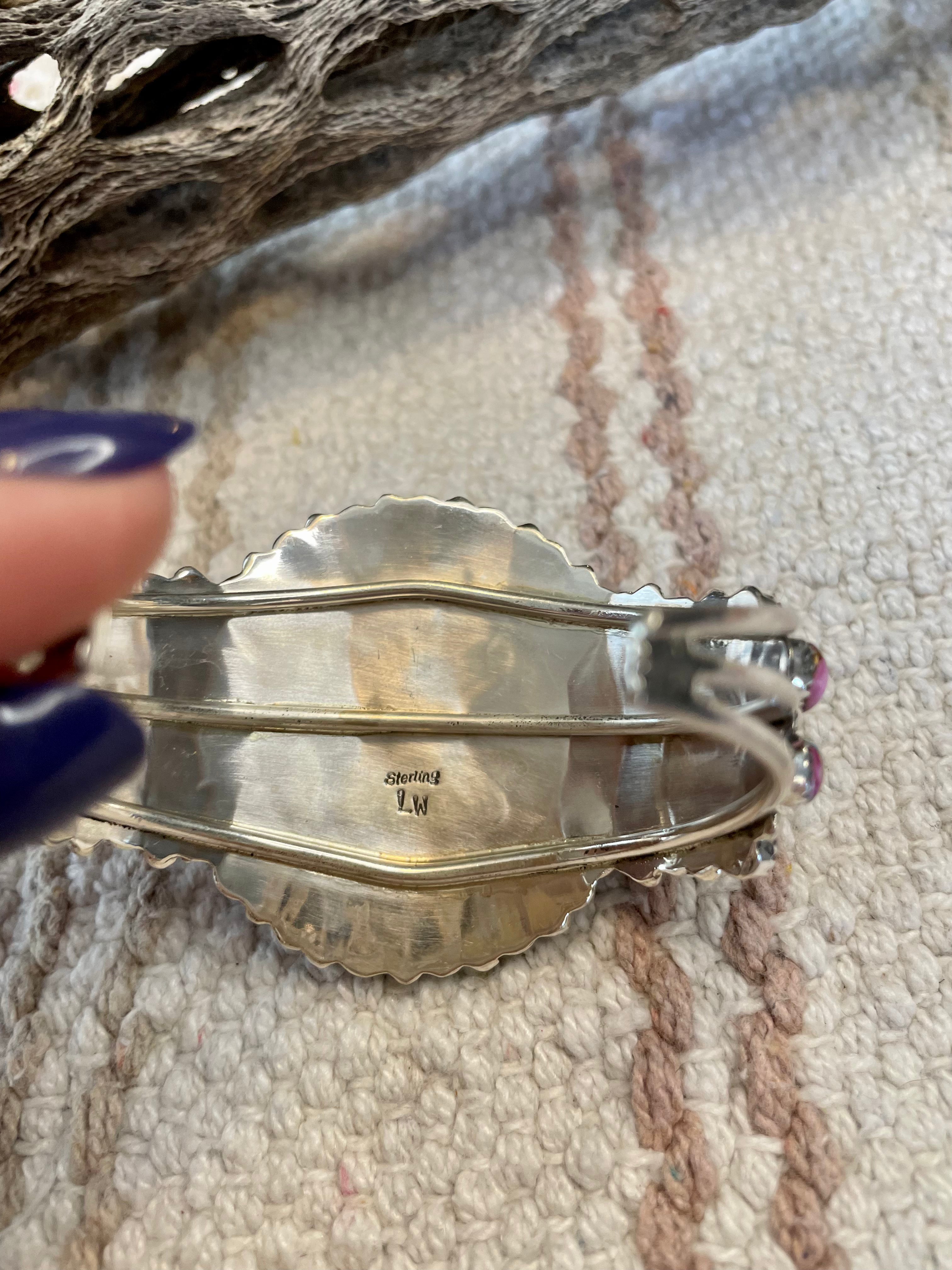 Handcrafted Purple Mojave And Sterling Silver Cuff Bracelet Signed