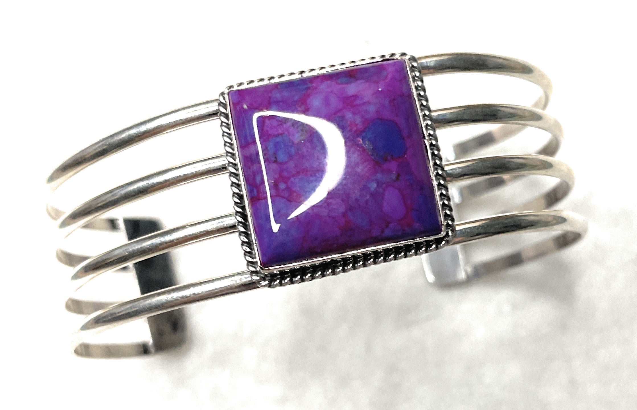 Handcrafted Purple Kingman Turquoise & Sterling Silver Cuff Bracelet Signed