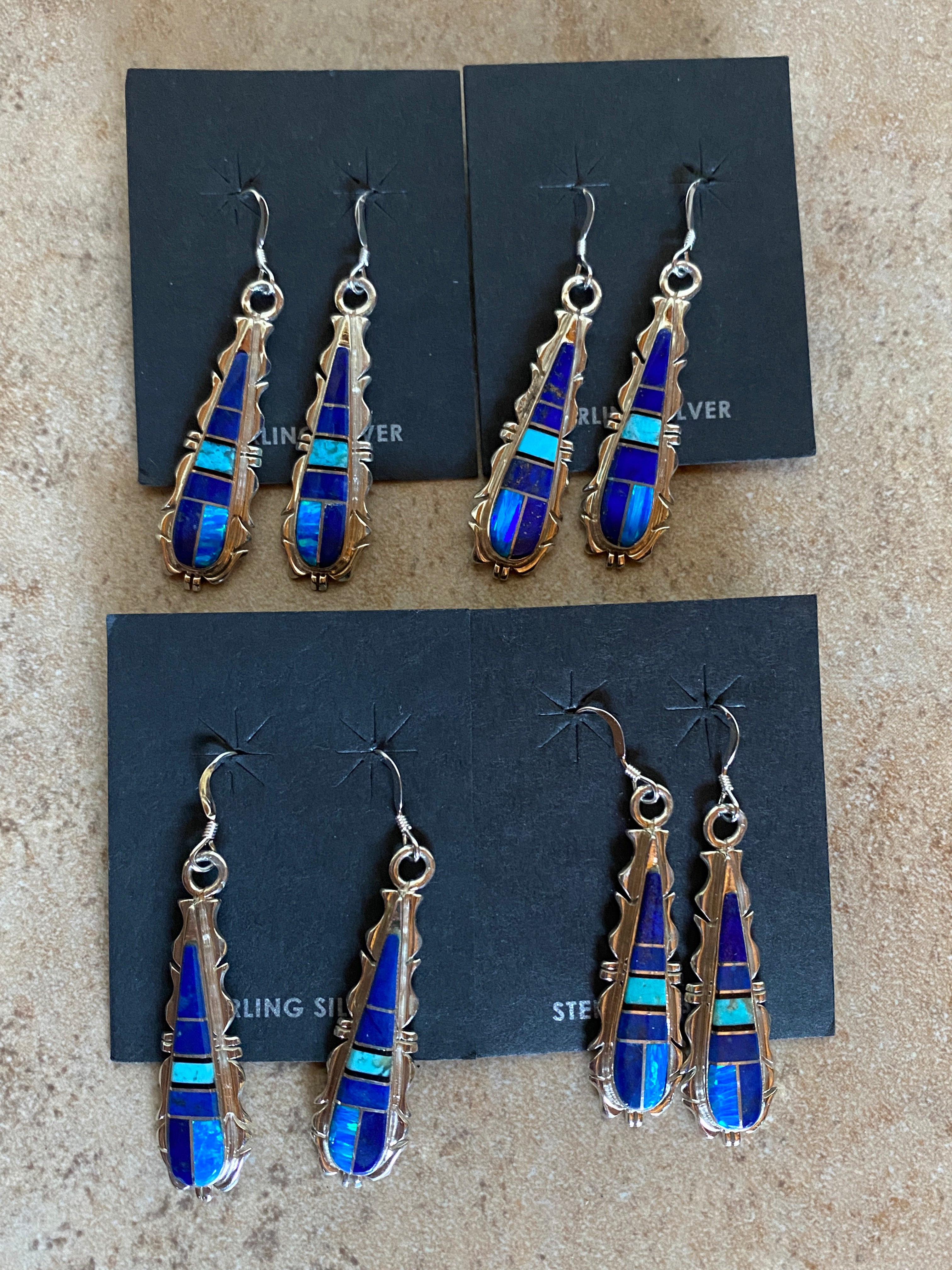 Handcrafted Lapis, Turquoise, Jagged Dangle Earrings