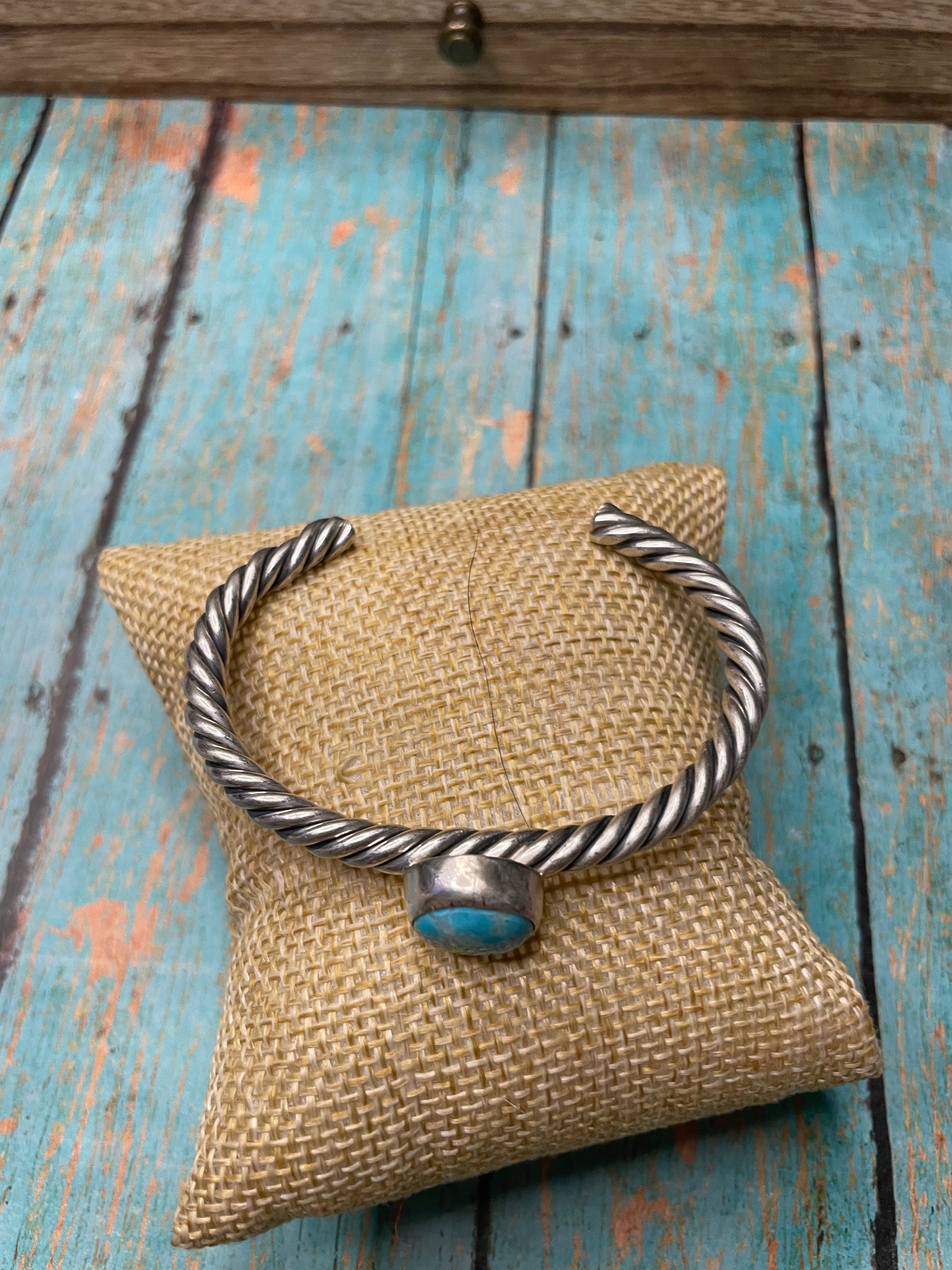 Handcrafted Sterling Rope Cuff & Turquoise Cuff Bracelet