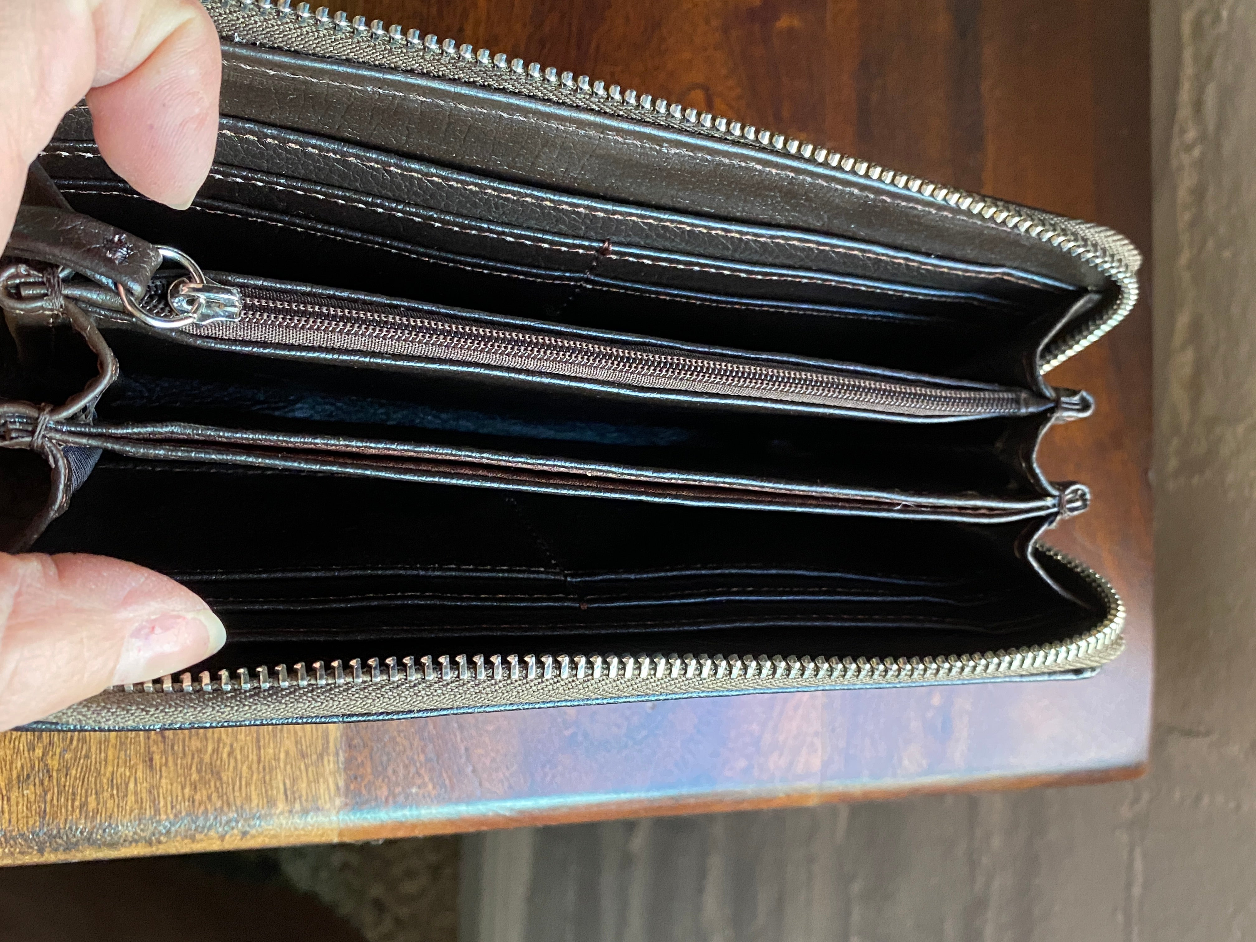 Tooled Leather Wallet Chocolate & Turquoise