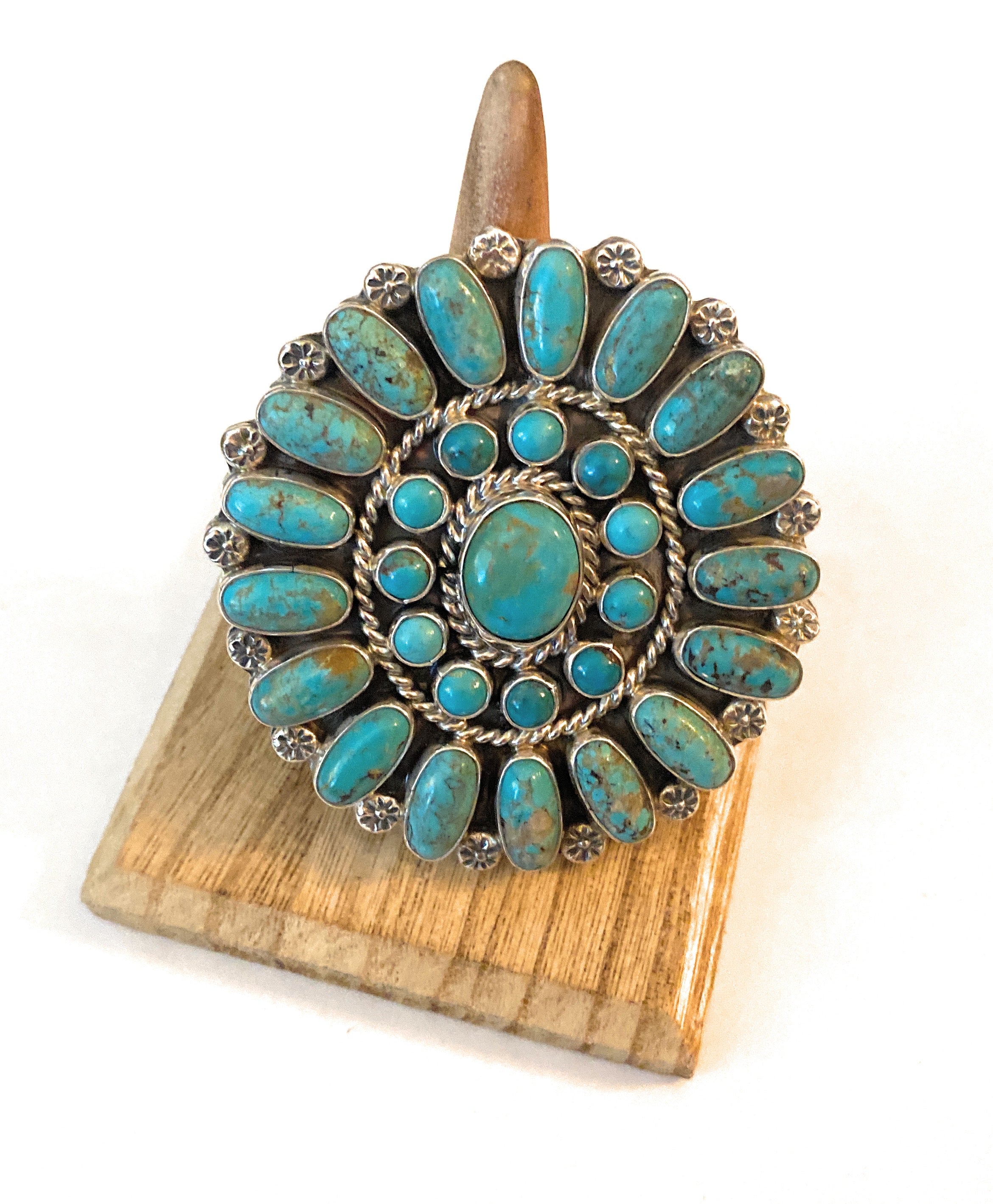 Handcrafted Kingman Turquoise & Sterling Silver Adjustable Cluster Ring