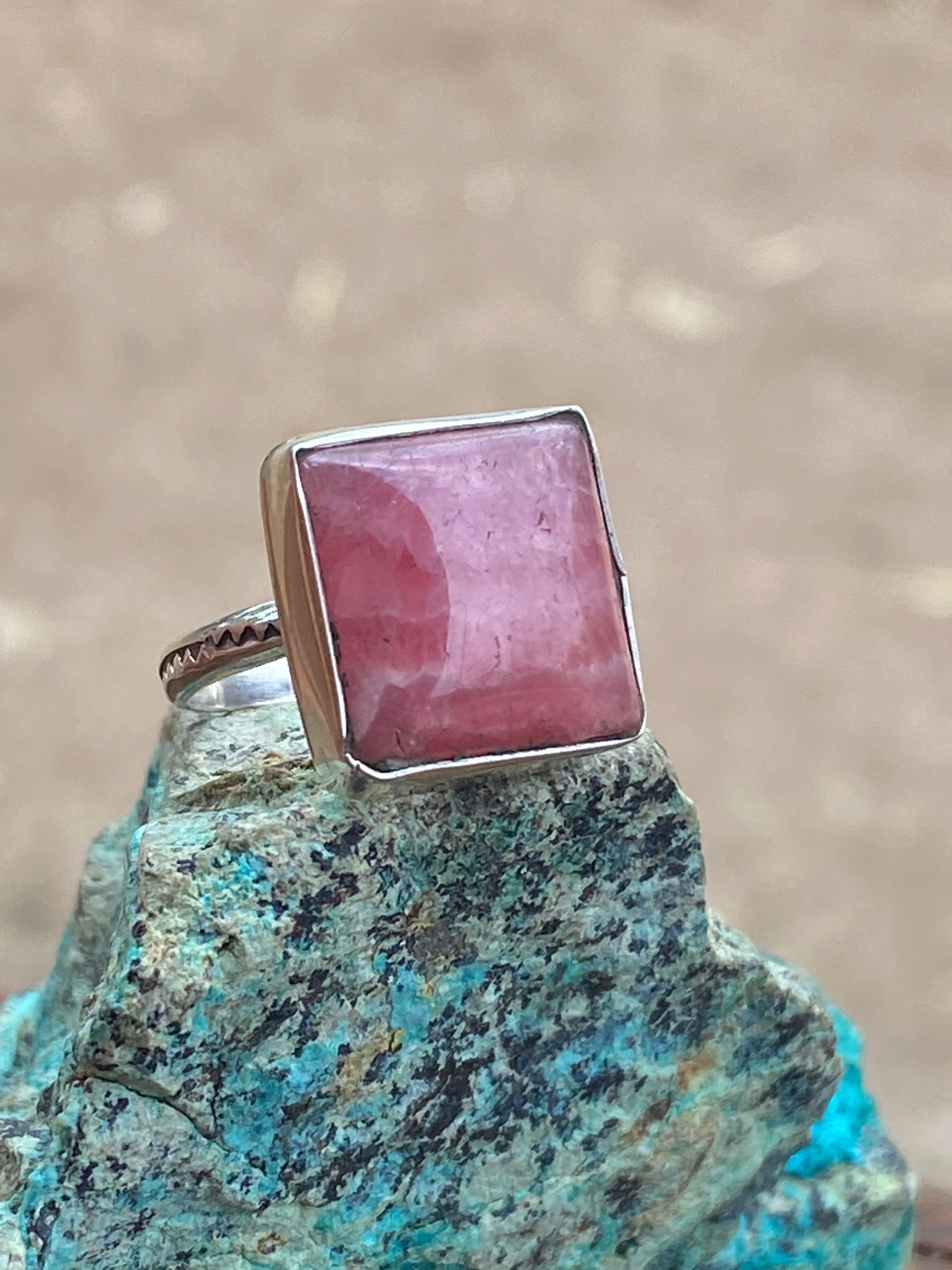 Handcrafted Sterling Silver & Rhodochrosite Rings Signed