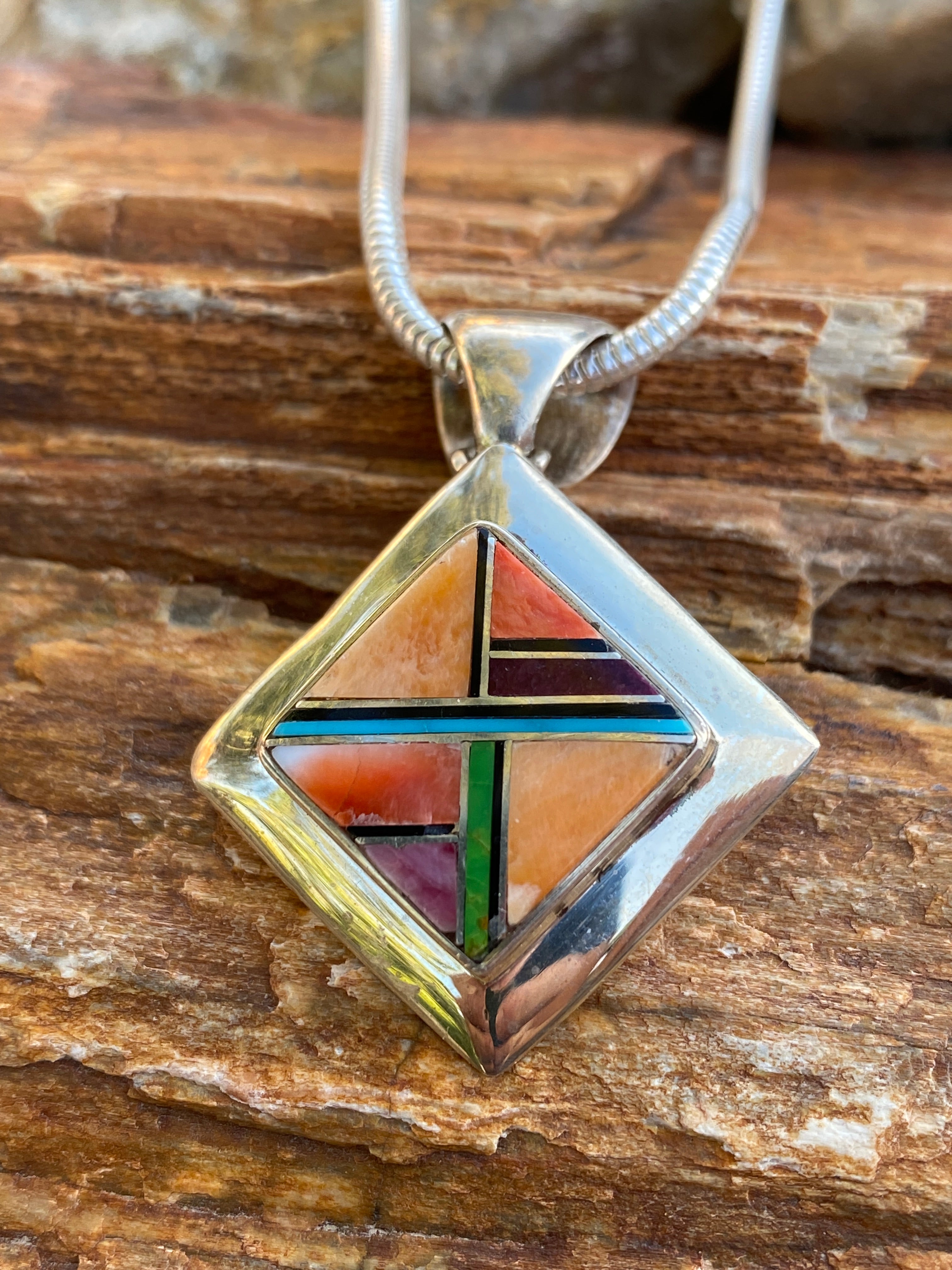 Handcrafted Orange Spiny Square Pendant