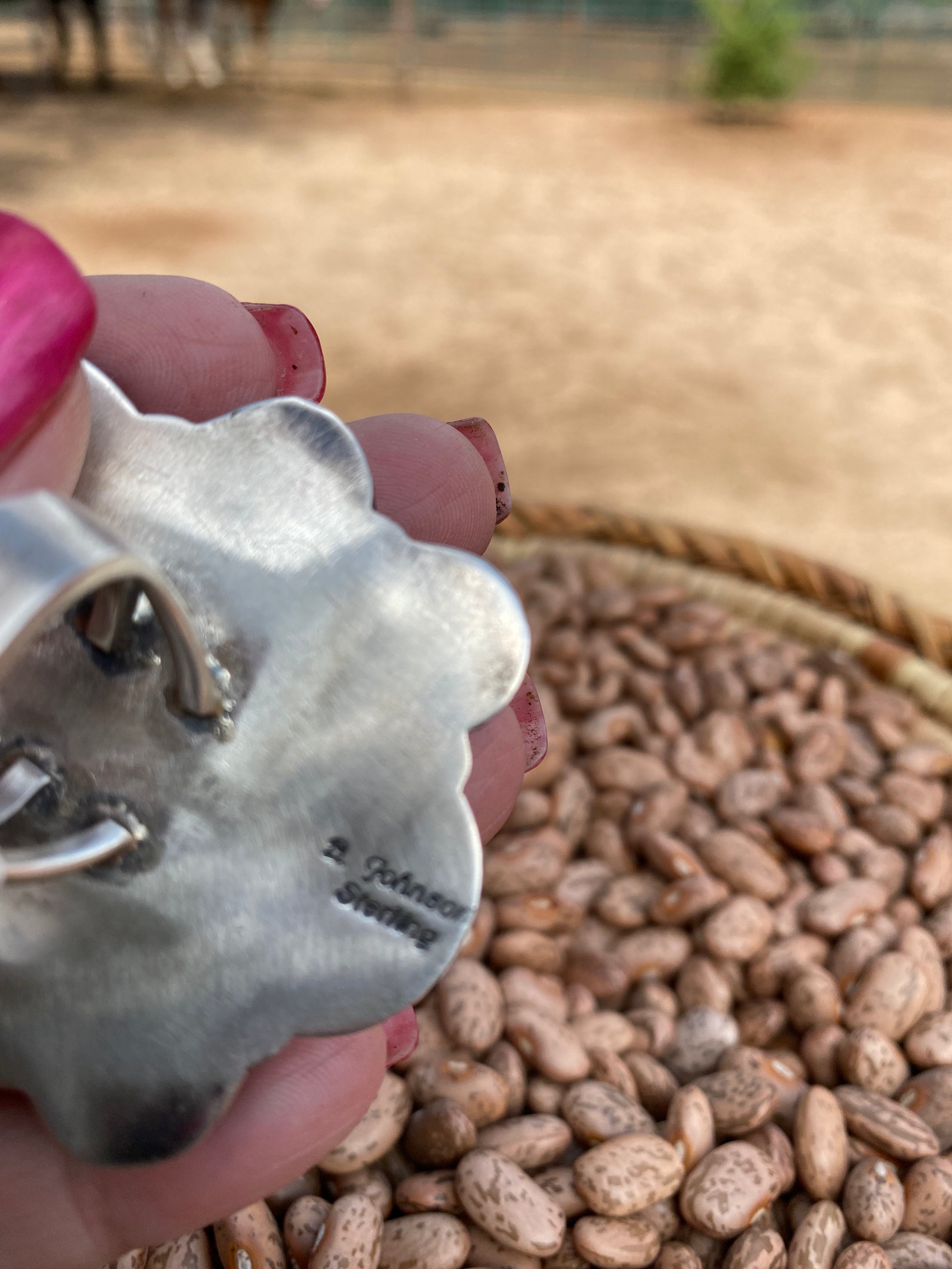 Navajo Golden Hills Turquoise & Sterling Silver Size 6.5 Signed Bobby Johnson