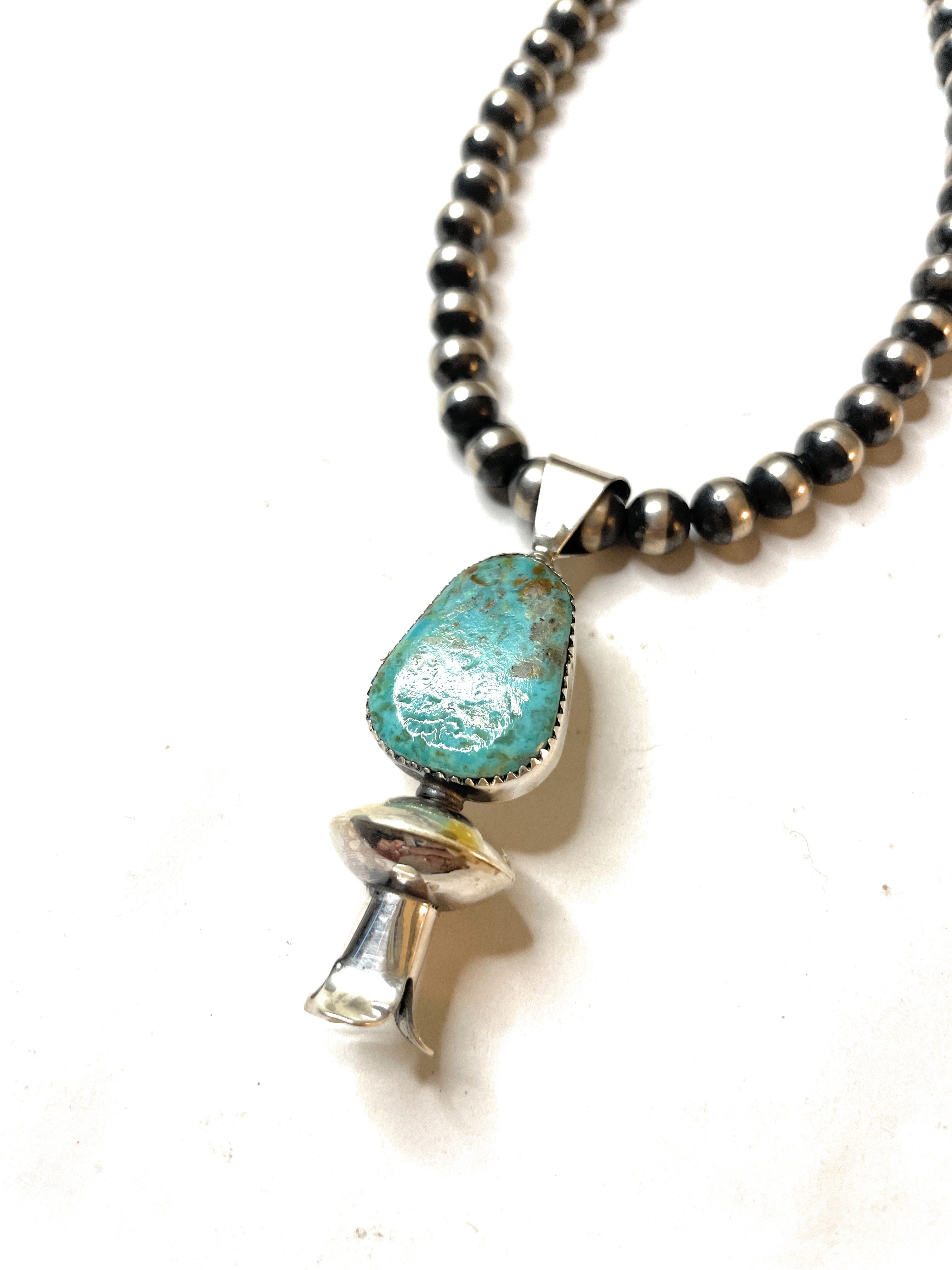 Handcrafted & Handmade Sterling Silver Blue Turquoise Blossom Pendant