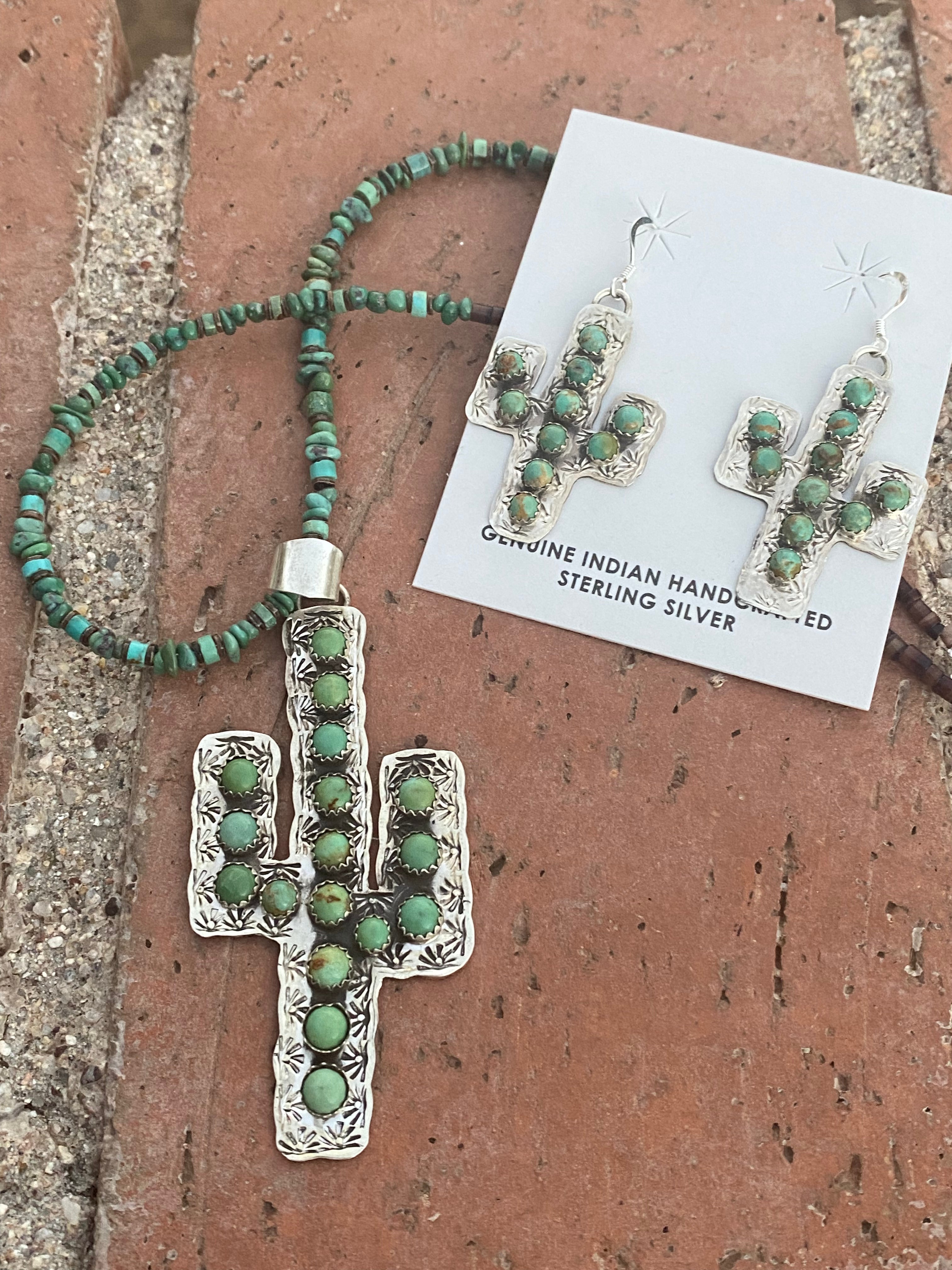 Handcrafted Royston Turquoise Saguaro Sterling Necklace