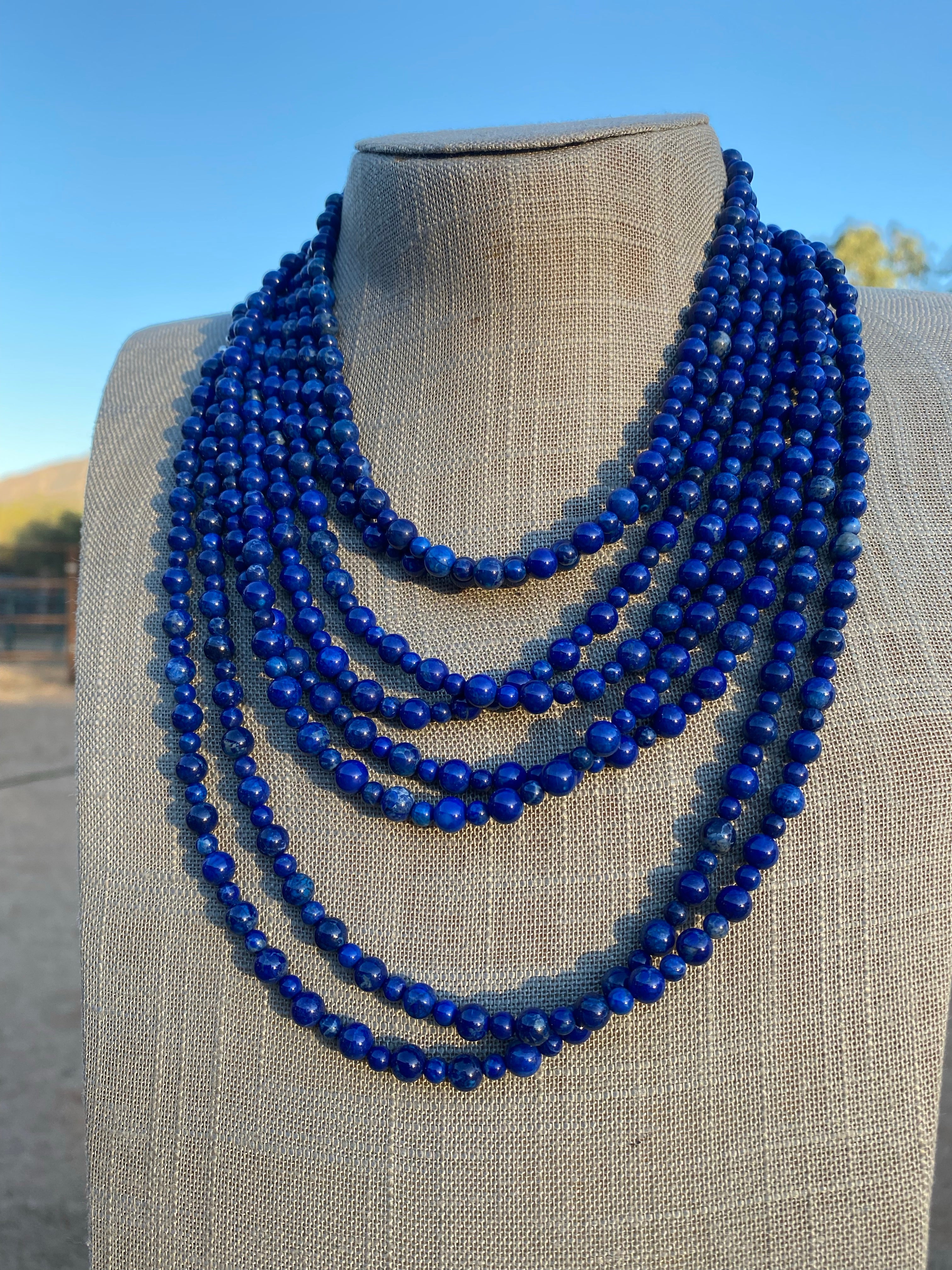 Handcrafted Lapis & Sterling Silver Beaded Necklace