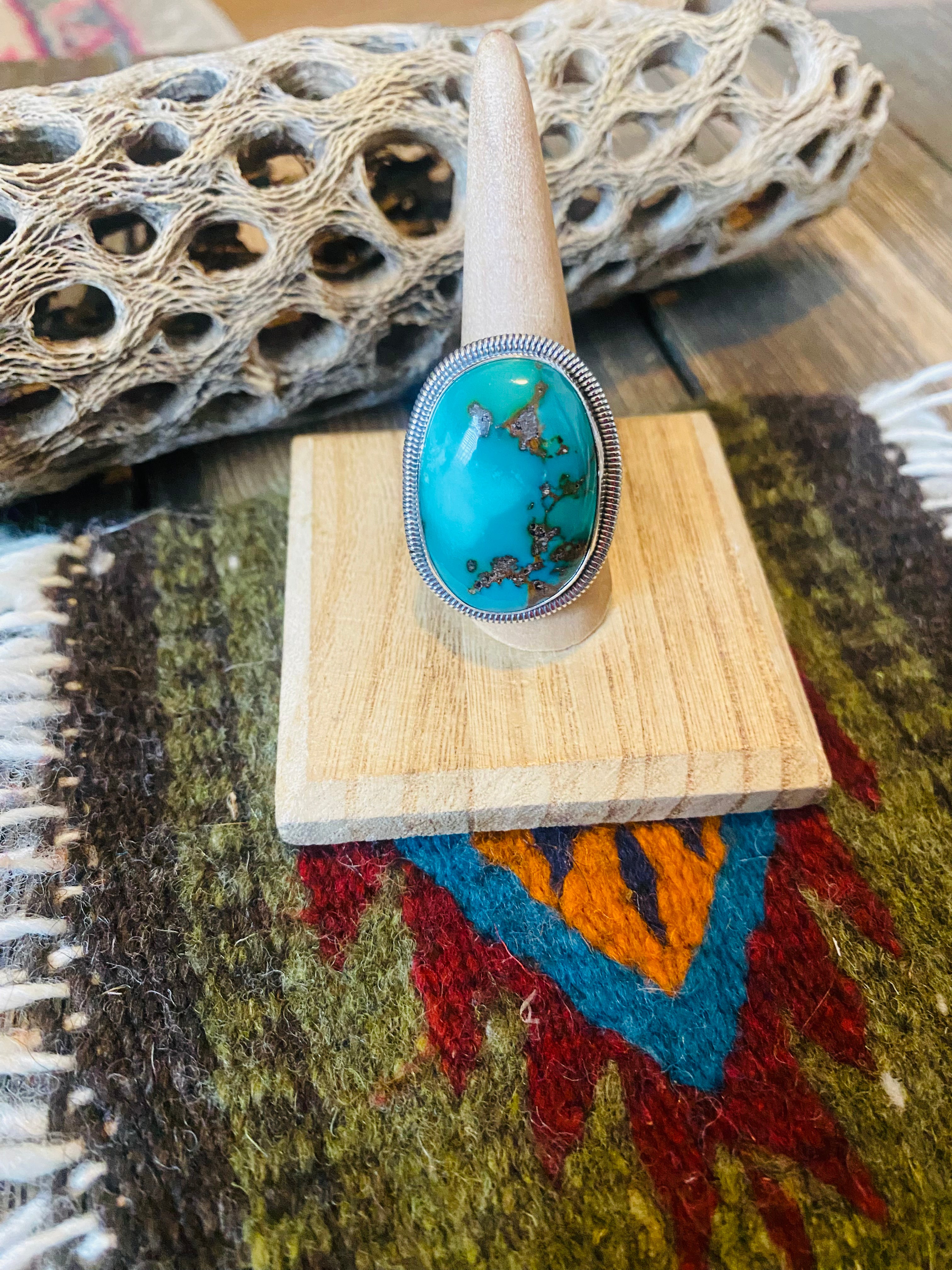 Handcrafted Gold Canyon Turquoise & Sterling Silver Adjustable Ring by Wydell Billie