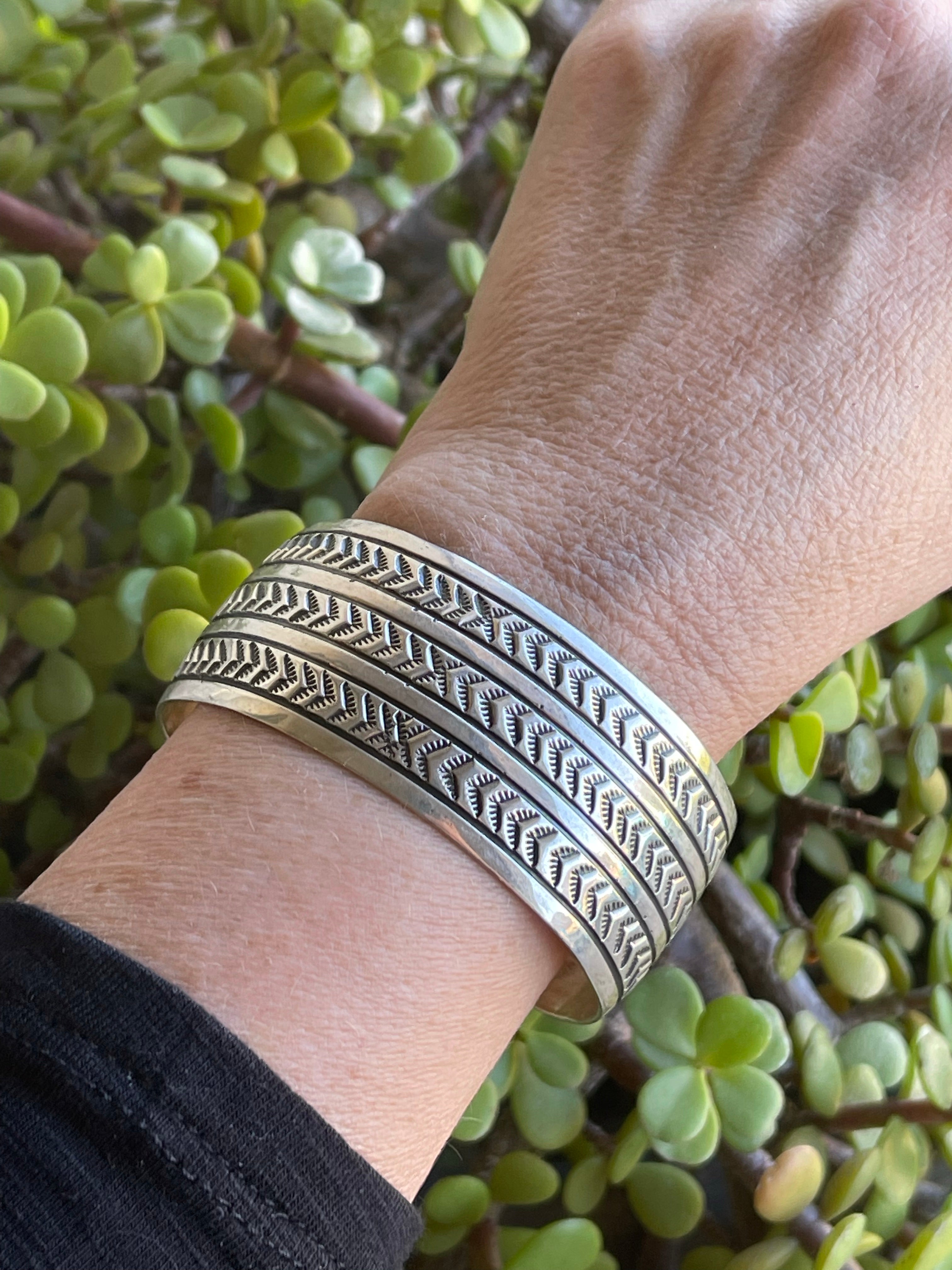 Handcrafted Sterling Silver Hand Stamped Southwest Bracelet Cuff