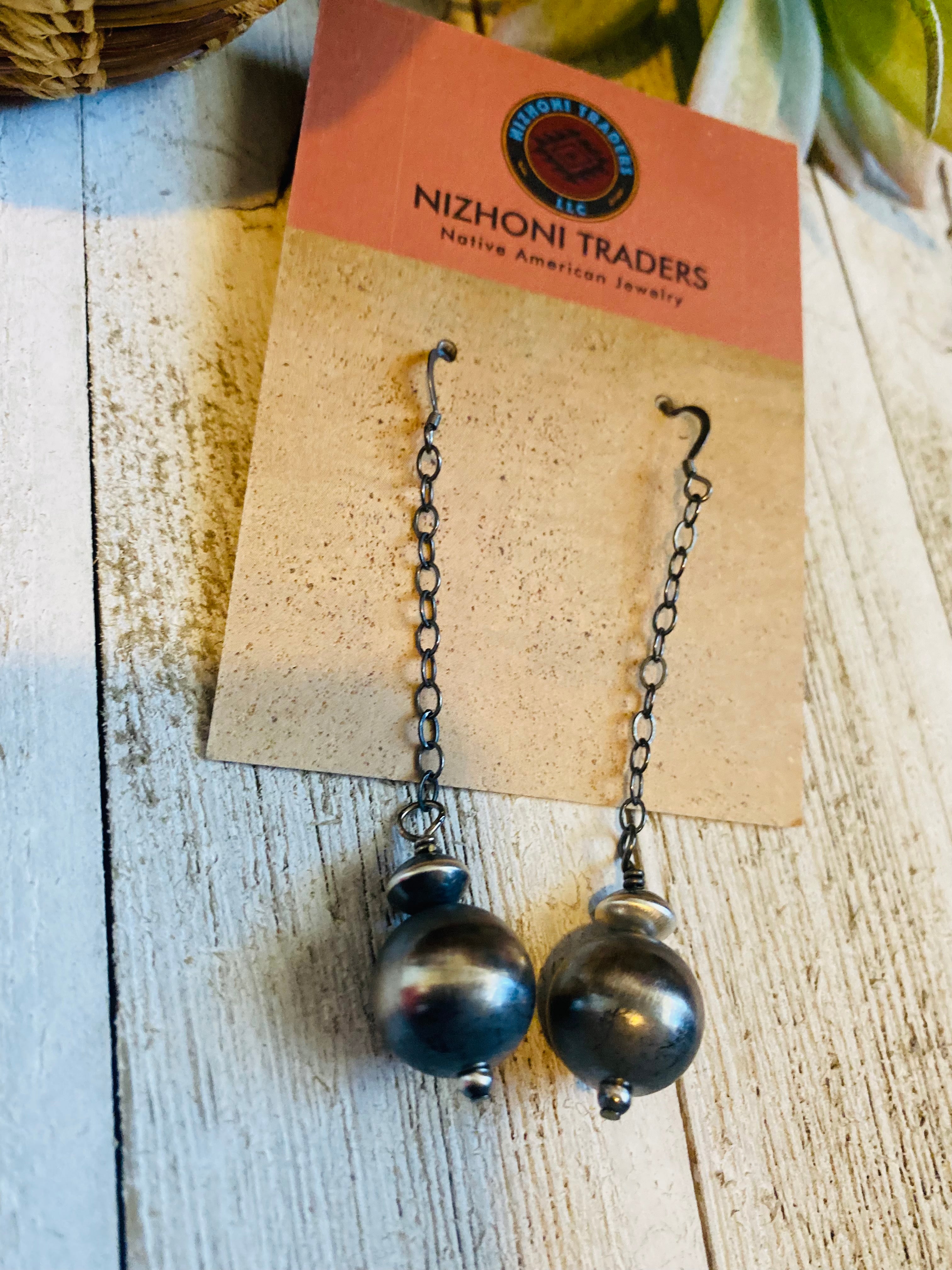 Handcrafted Pearl Sterling Silver Ball & Chain Dangle Earrings