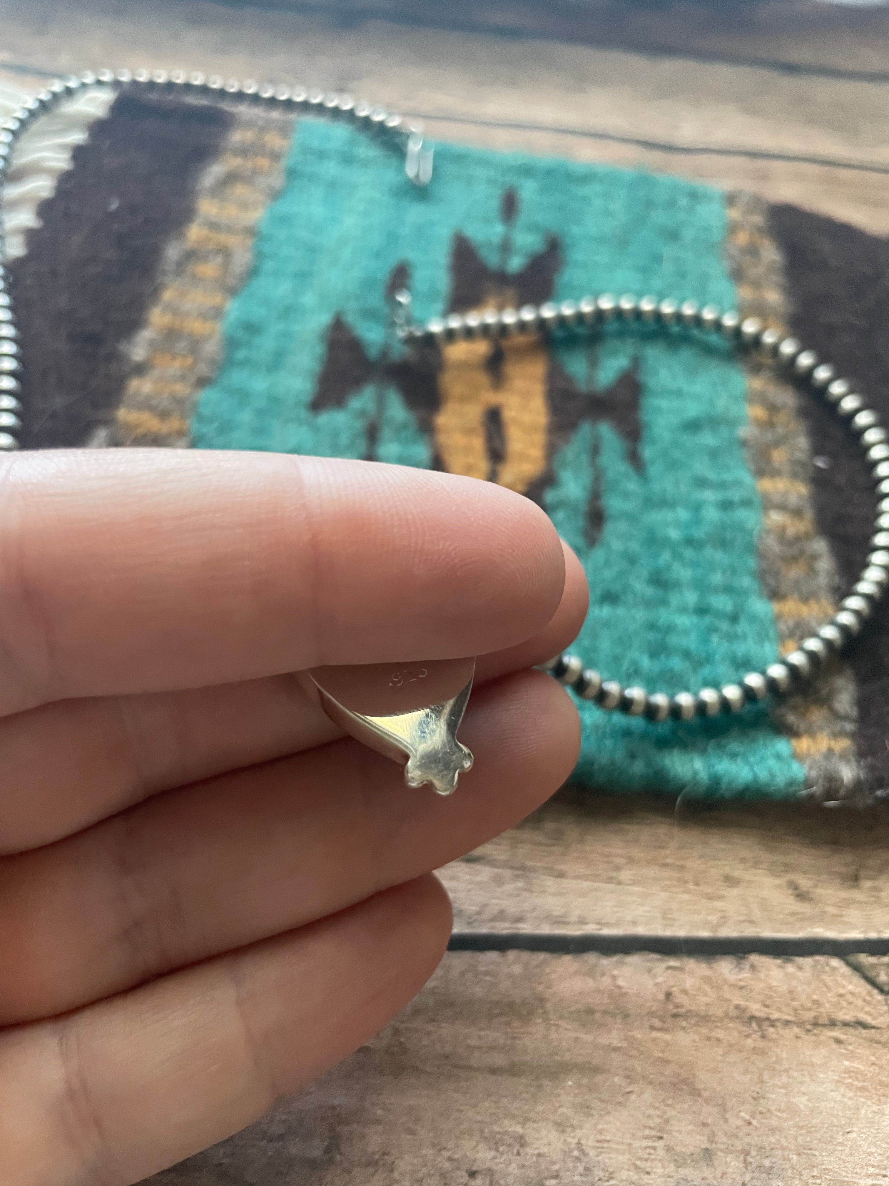 Handcrafted Number 8 Turquoise Inlay & Sterling Silver Pendant