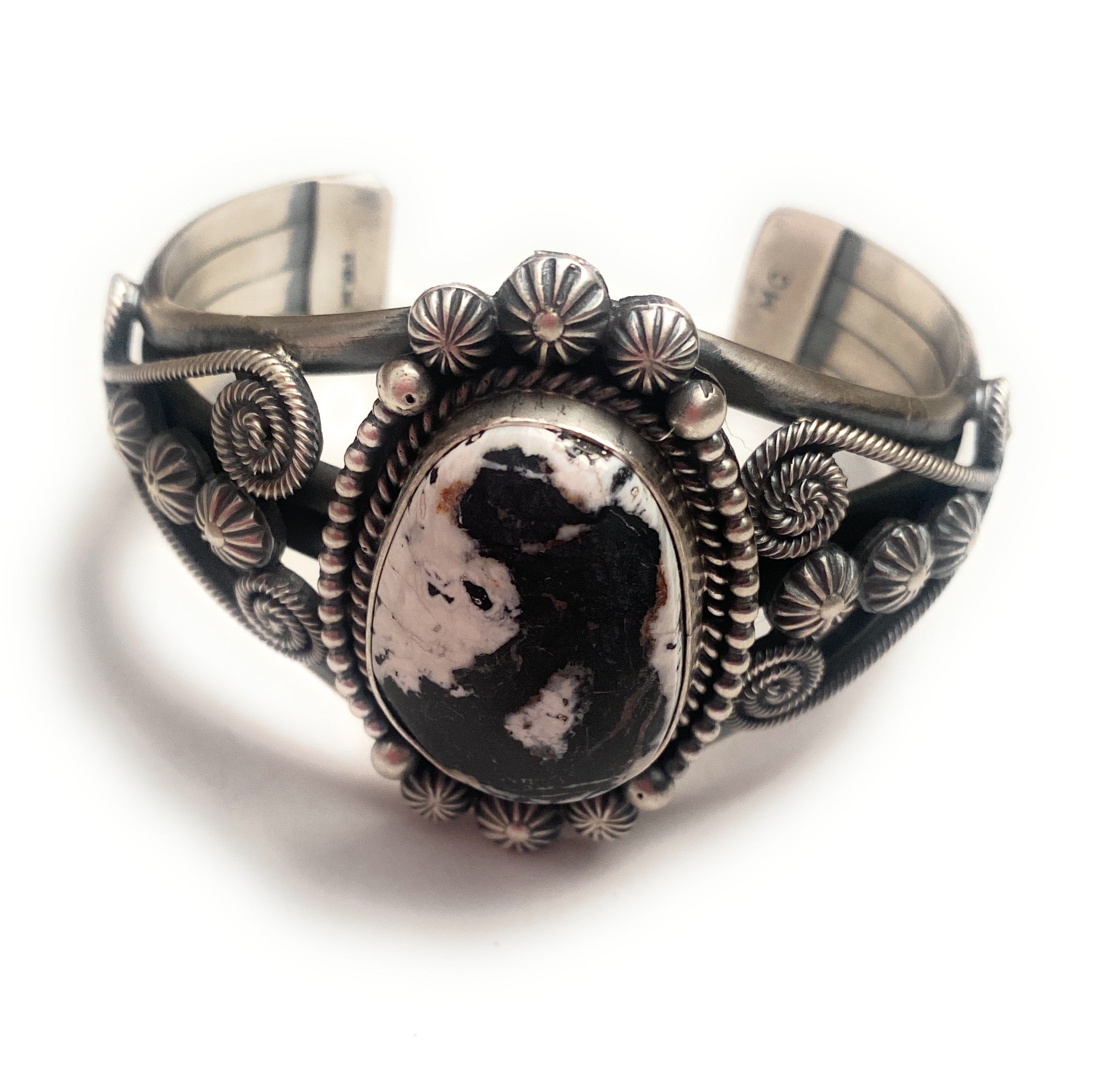 White Buffalo & Sterling Silver Cuff Bracelet Signed /