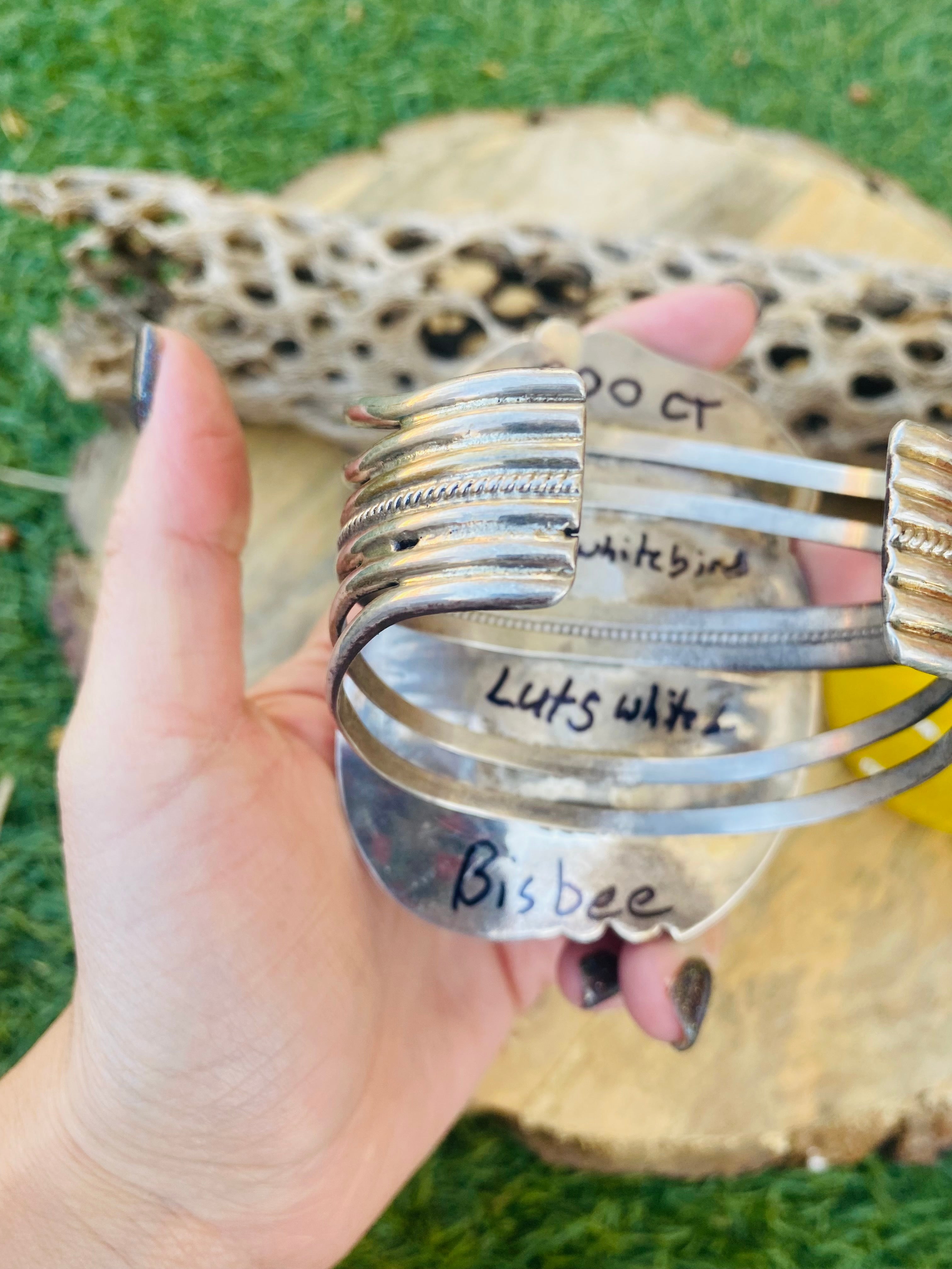 Handcrafted Incredible Bisbee Turquoise, Coral & Sterling Silver Jumbo Cuff Bracelet /