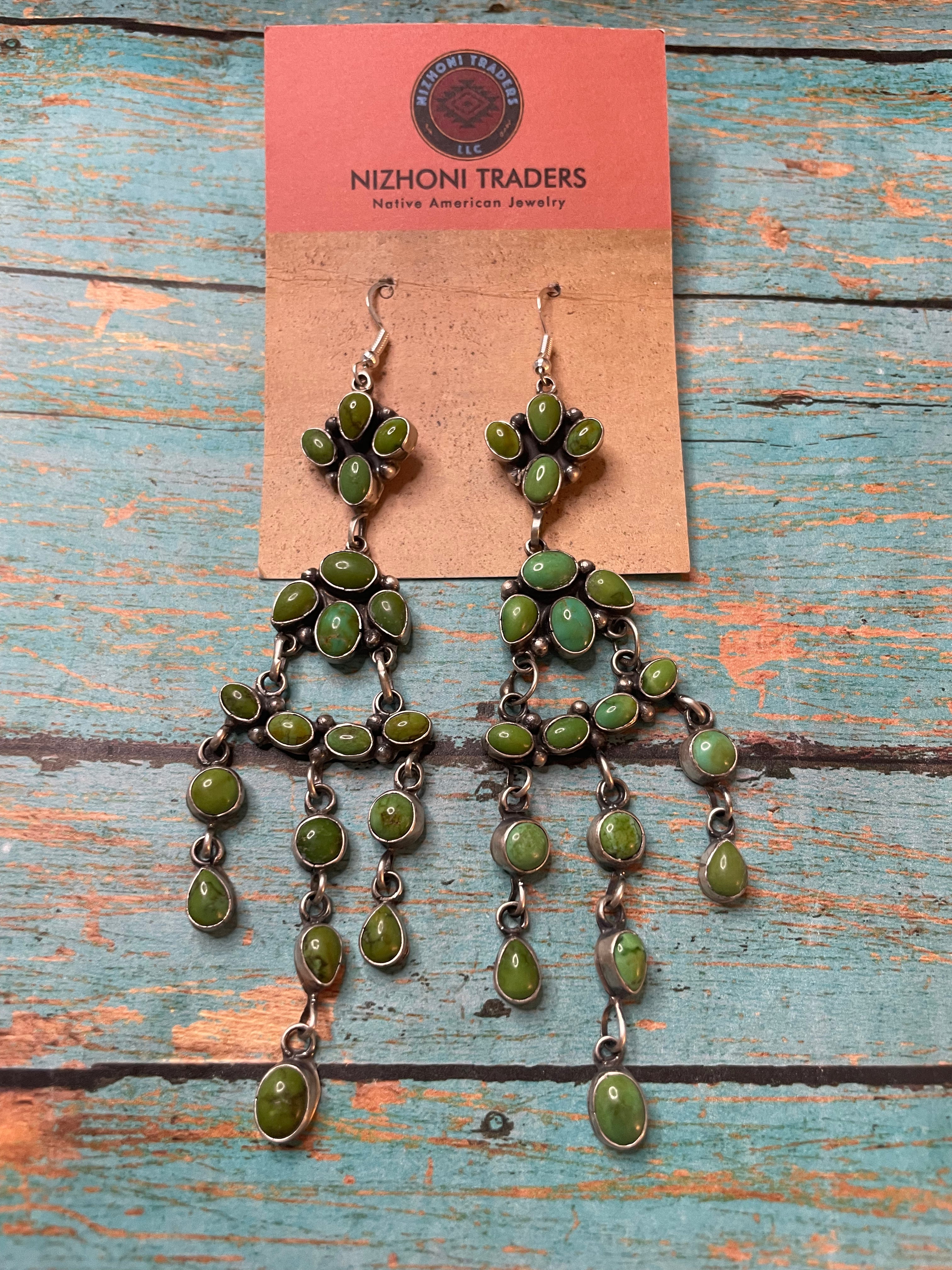 Handcrafted Sterling Silver And Sonoran Gold Turquoise Dangle Earrings Signed