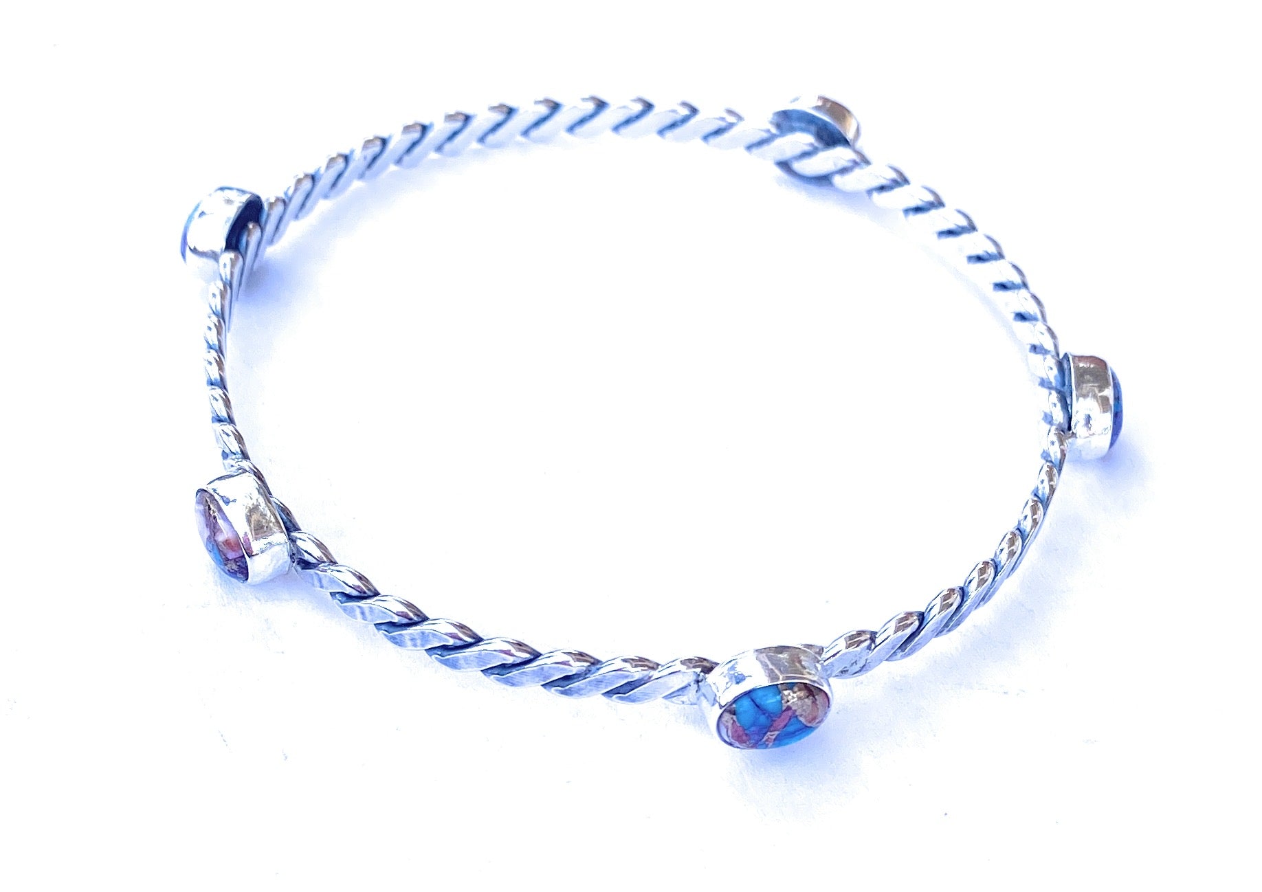 Handcrafted Twisted Sterling Silver & Pink Dream Mohave Bangle Bracelet