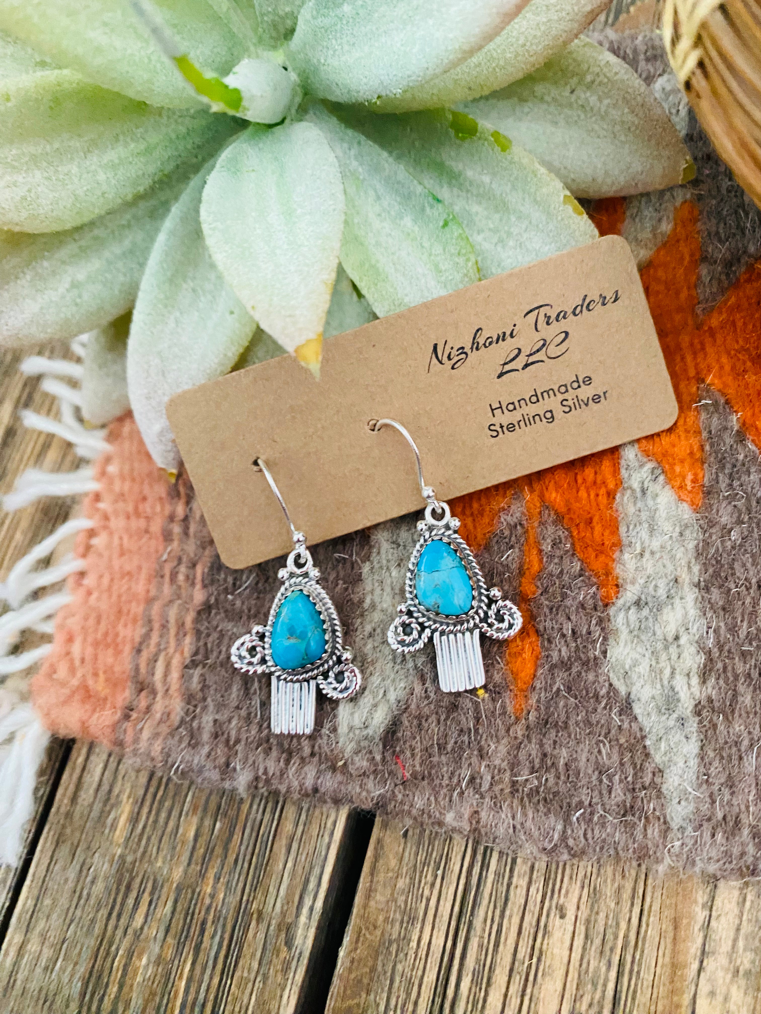 Handmade Turquoise & Sterling Silver Dangle Earrings