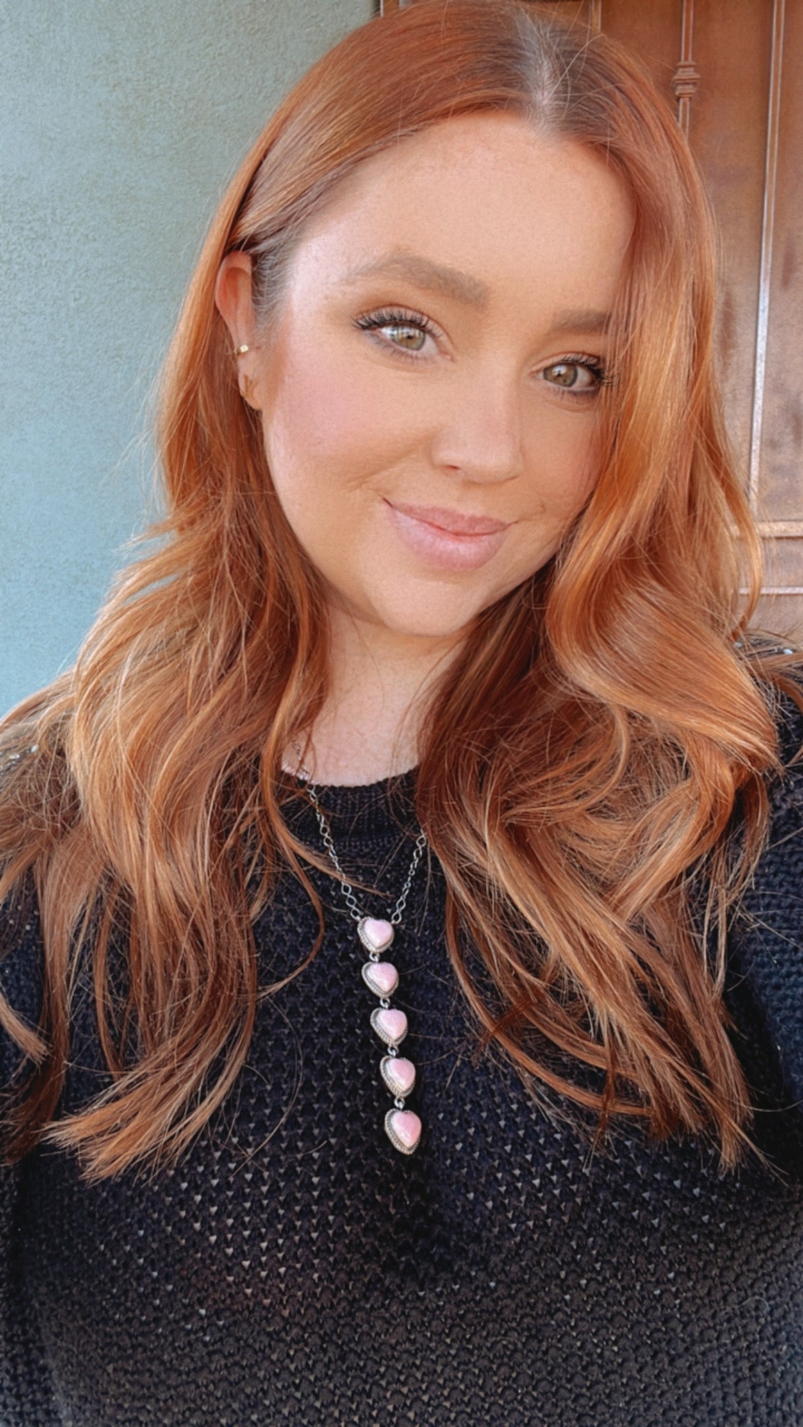 Handcrafted Queen Pink Conch Shell And Sterling Silver Drop 5 Heart Necklace by Peggy Skeets