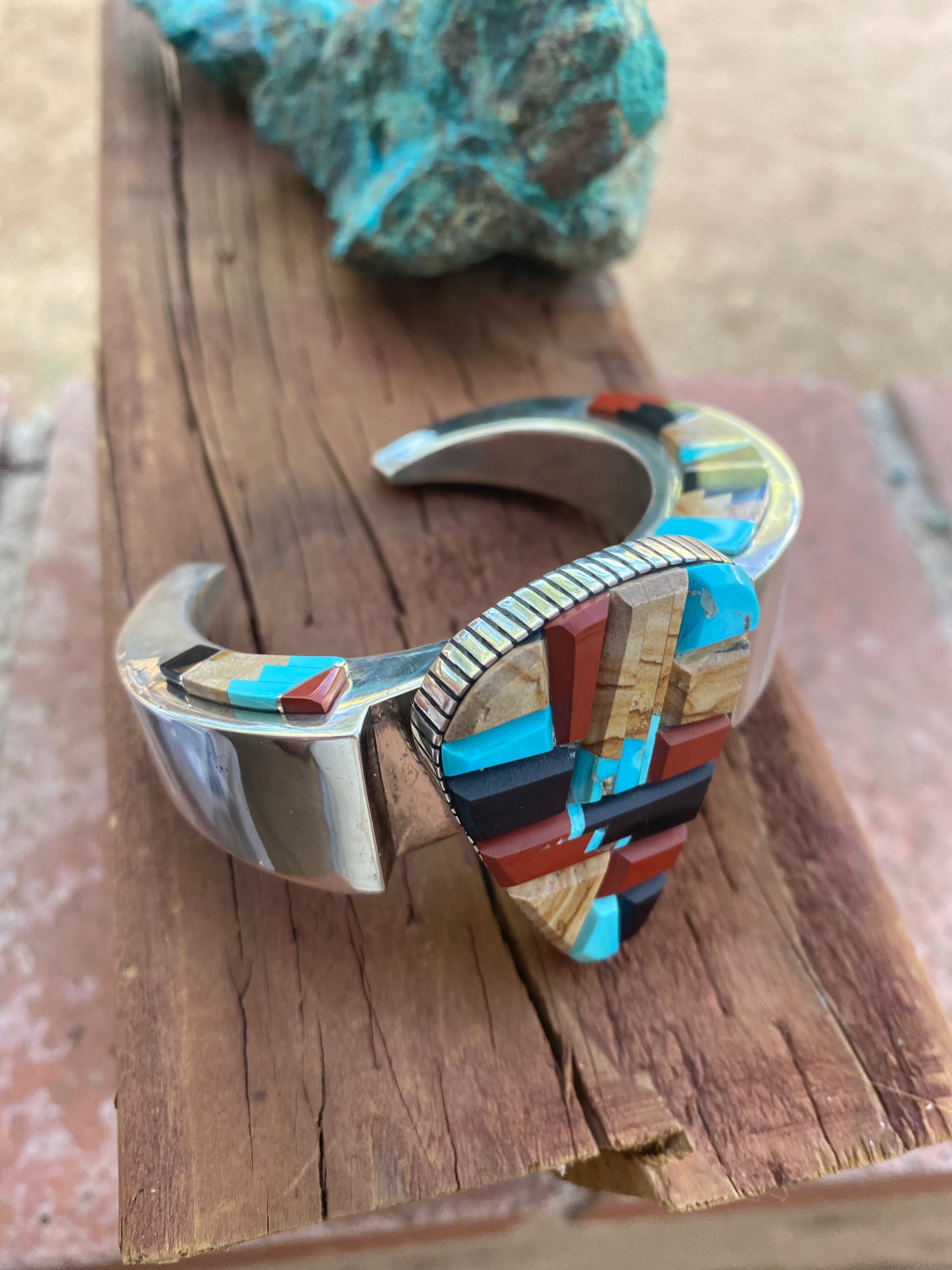 Navajo Multi Stone & Sterling Silver High Rise Inlay Cuff Bracelet by Melvin Francis /