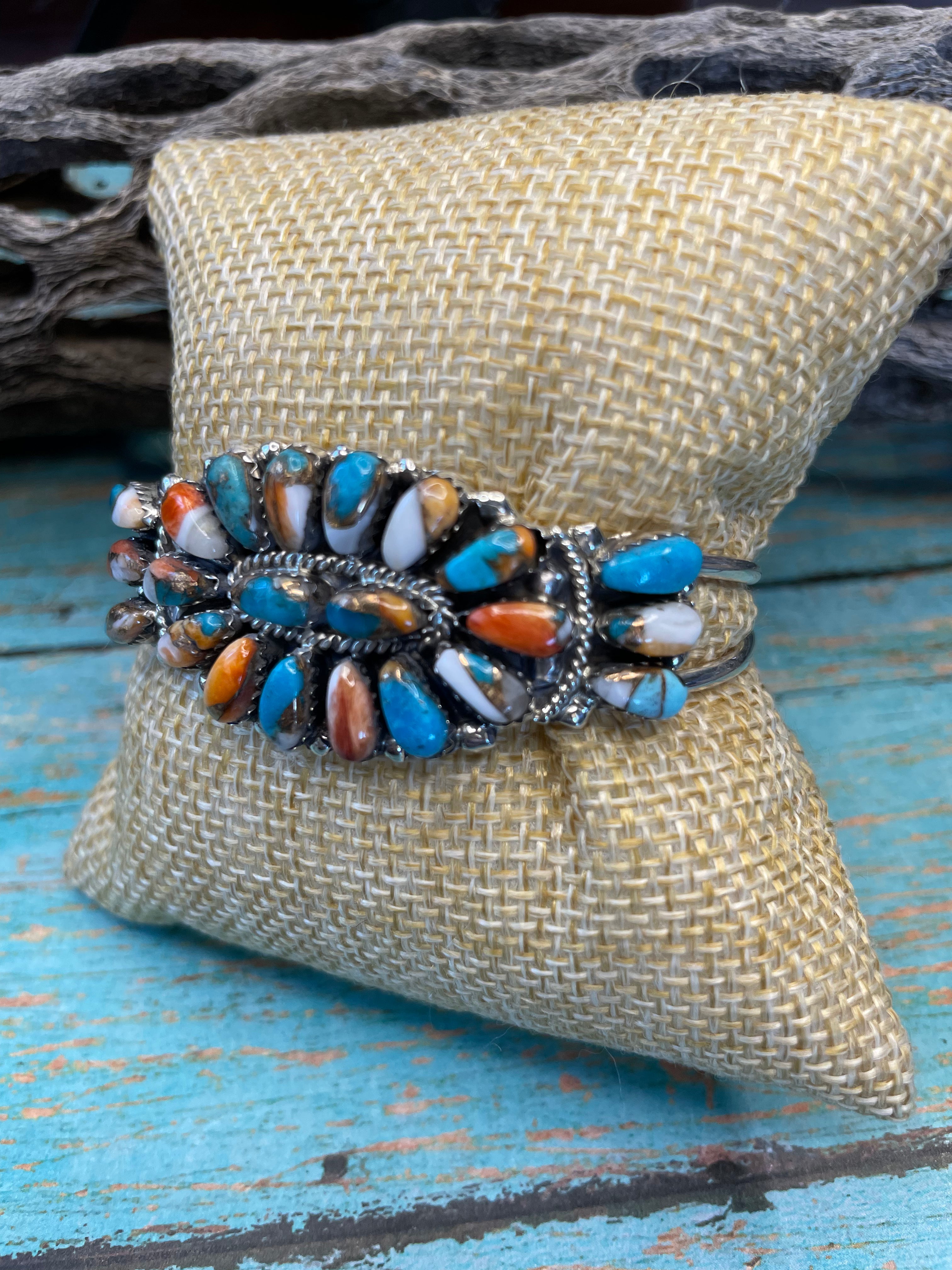 Handcrafted Multi Stone Spice And Sterling Silver Cluster Bracelet Cuff by Juliana Williams