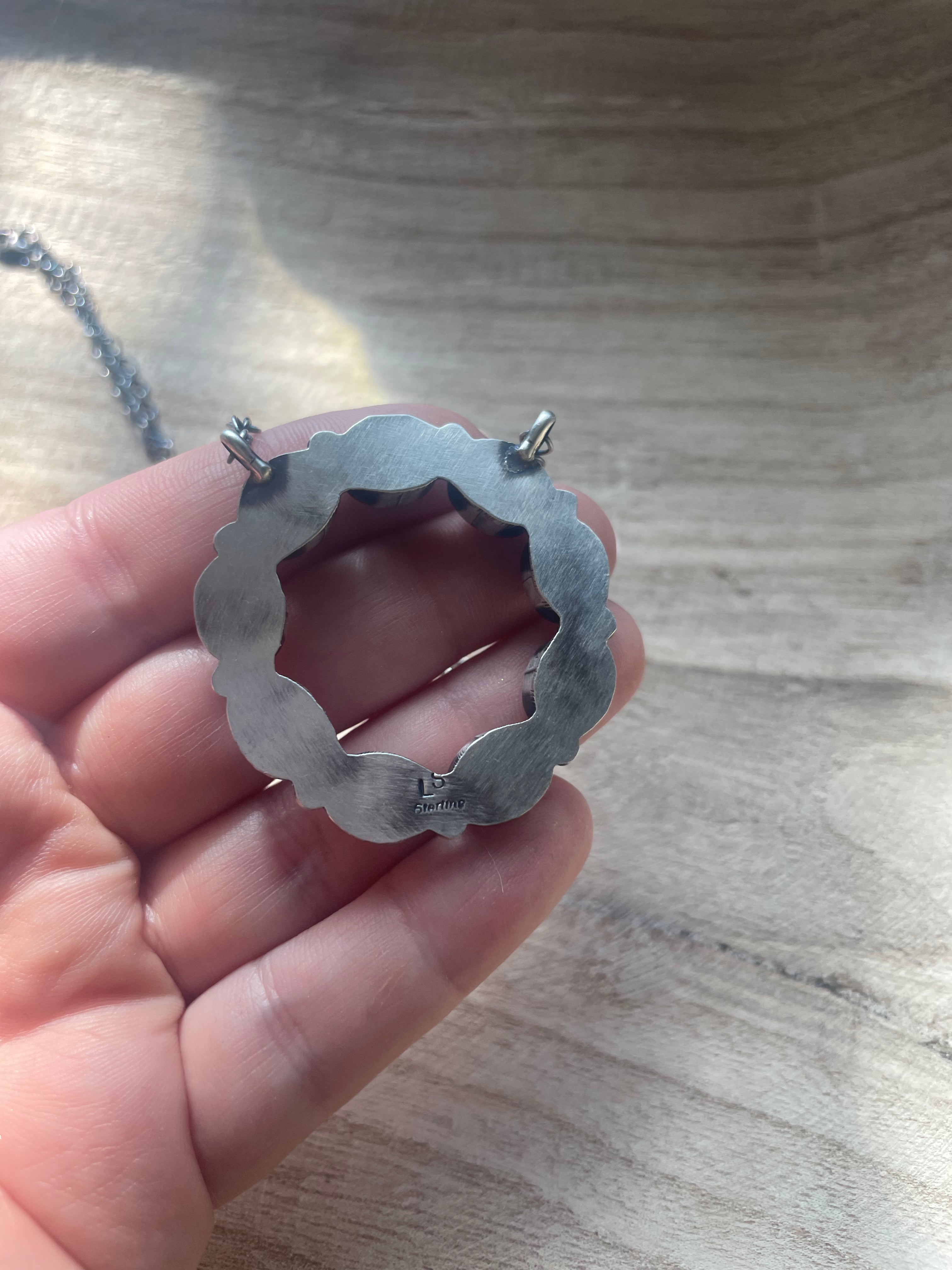 Handcrafted Queen Pink Conch Shell And Sterling Silver Circle Necklace Signed