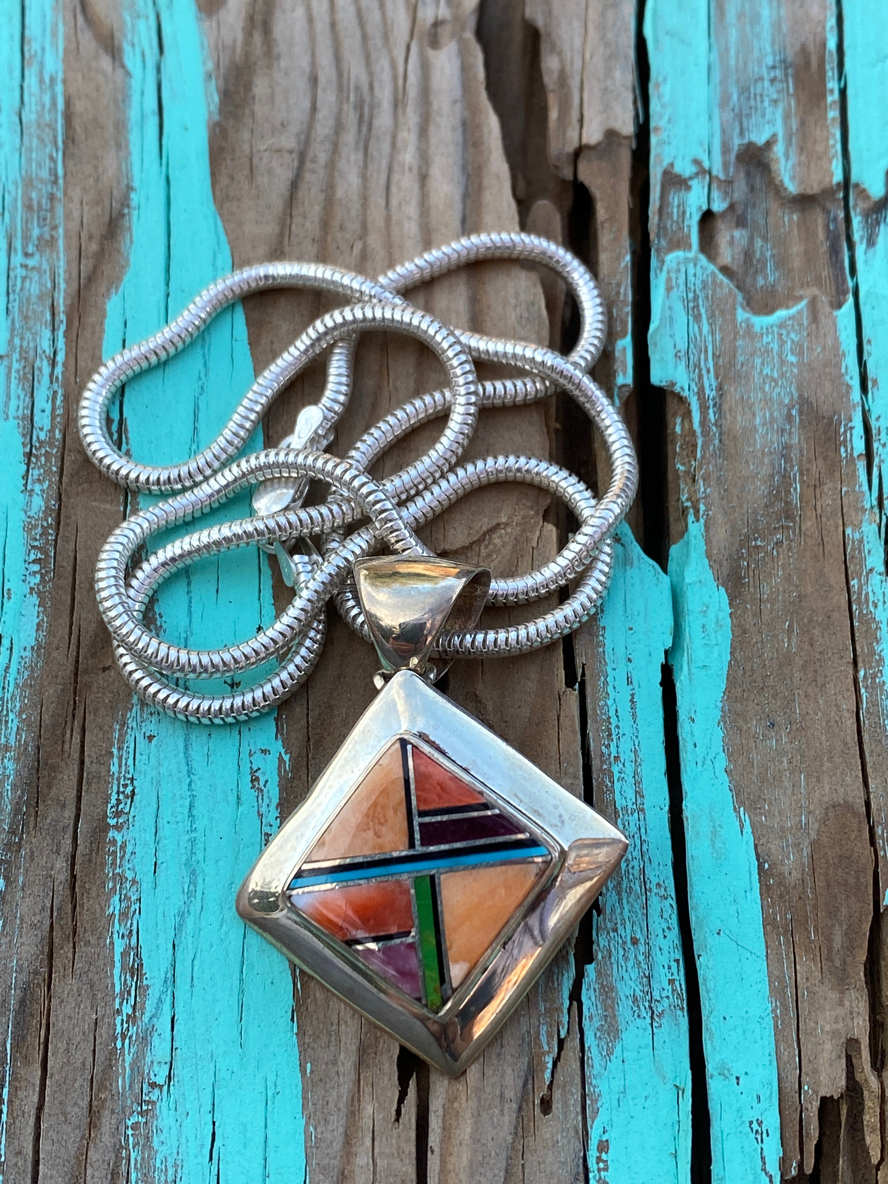 Handcrafted Orange Spiny Square Pendant