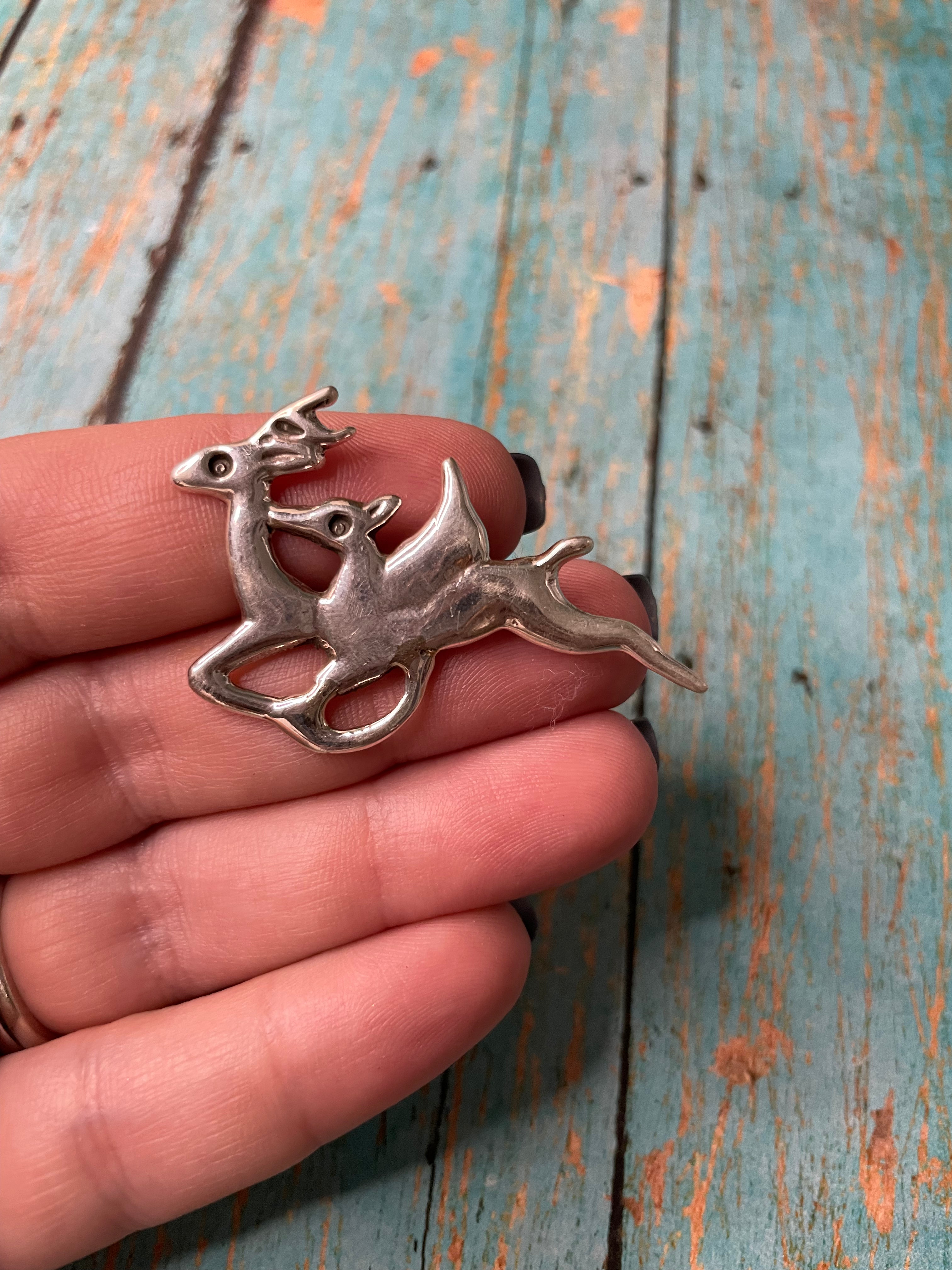 Handcrafted Sterling Silver Deer Pin Signed