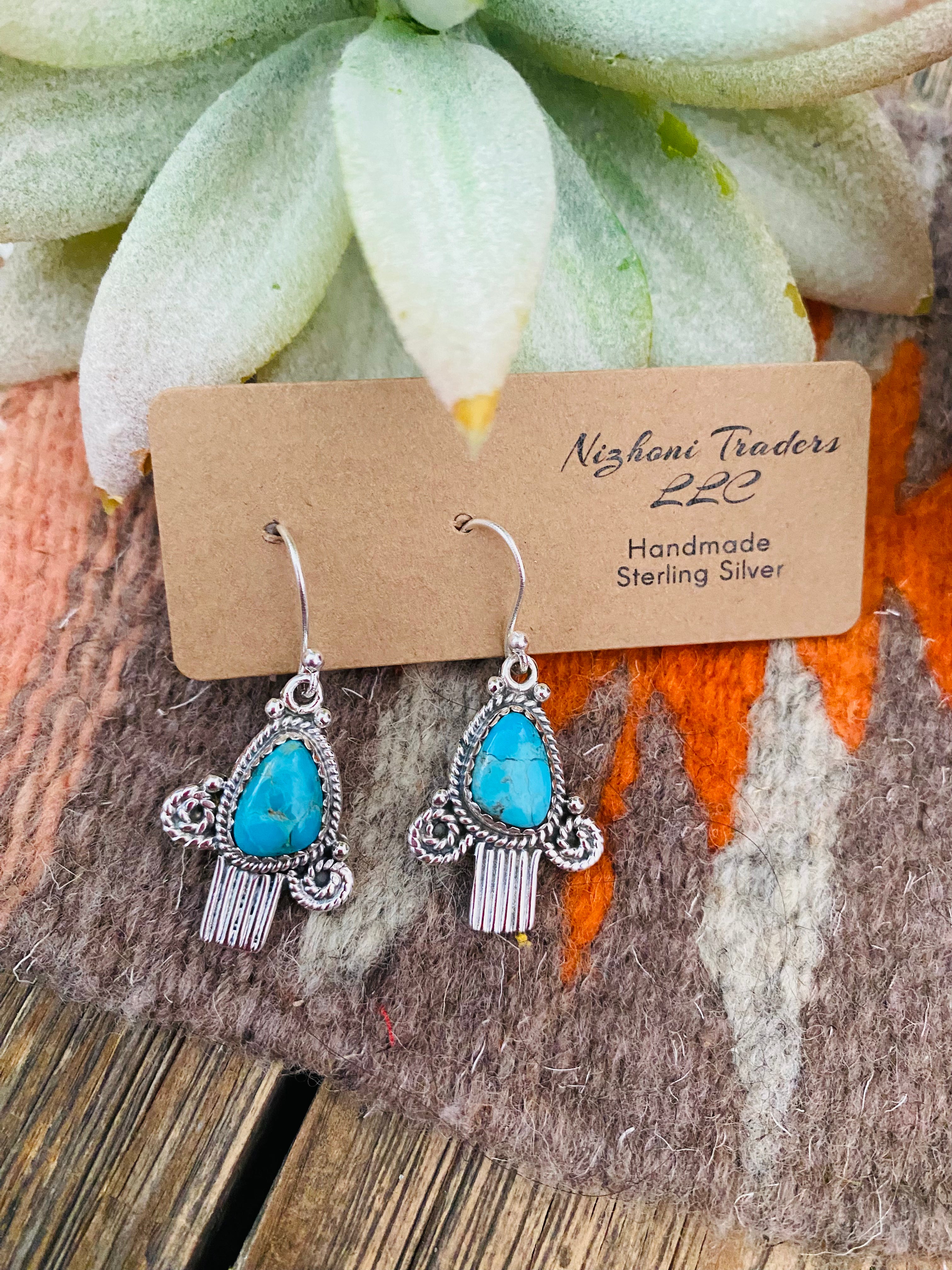 Handmade Turquoise & Sterling Silver Dangle Earrings